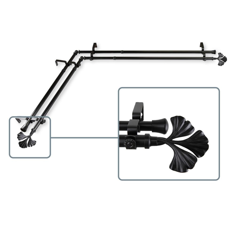 Hart & Harlow L4772-282CR Cory 13/16-in double 28-in to 48-in Black Steel Corner curtain rod with Finials