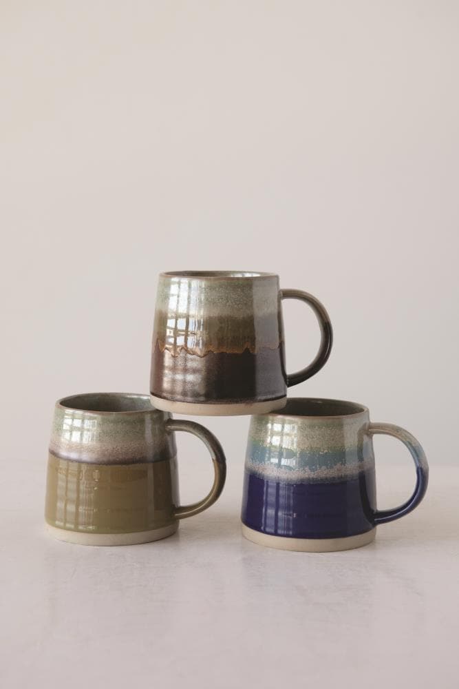 Creative Co-op Stoneware, Set of 4 Styles Mug, Multicolored