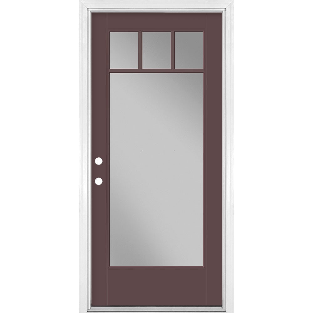 Masonite 1524532 36-in x 80-in x 4-9/16-in Fiberglass Full lite Right-hand inswing Currant Painted Prehung Front Door with Brickmould Insulating core
