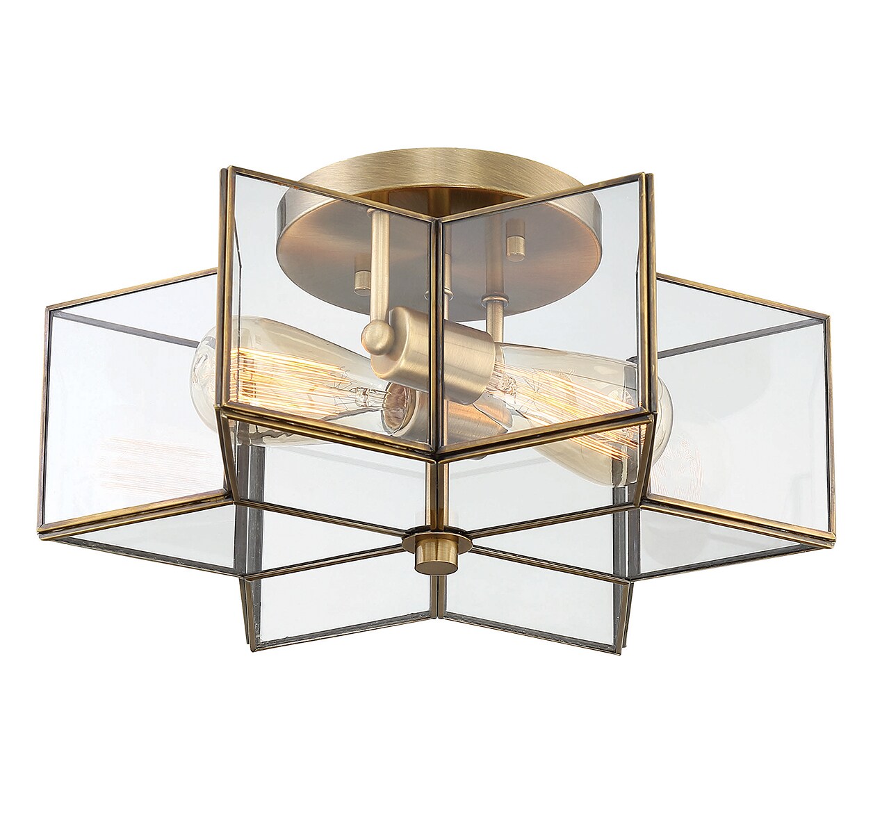 Meridian Natural Brass 2-Light Semi-Flush Mount with Clear Glass