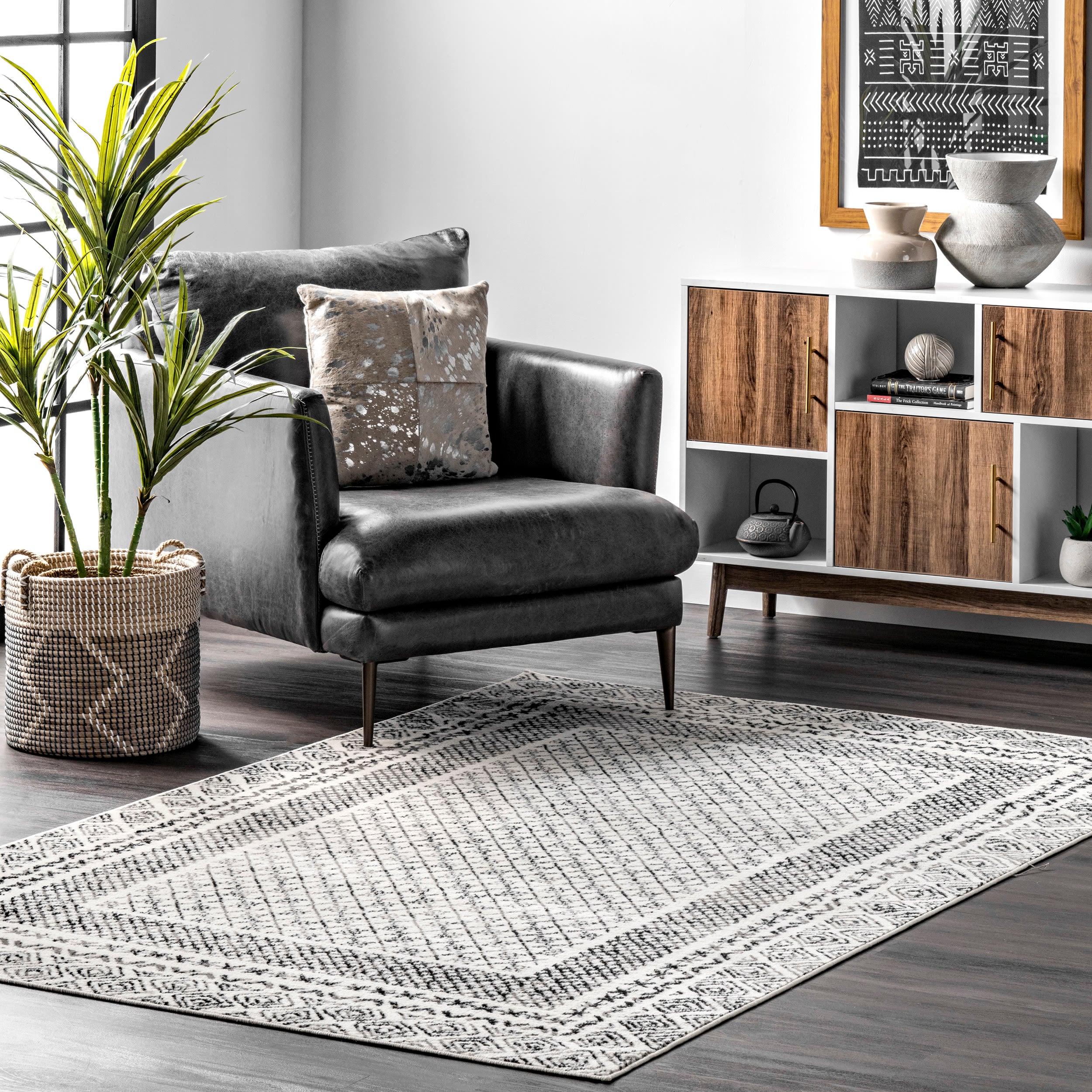 nuLOOM ECRK13A-6709 Creek 6 x 9 (ft) Loomed Polypropylene Light Gray Rectangular Indoor Border Area rug