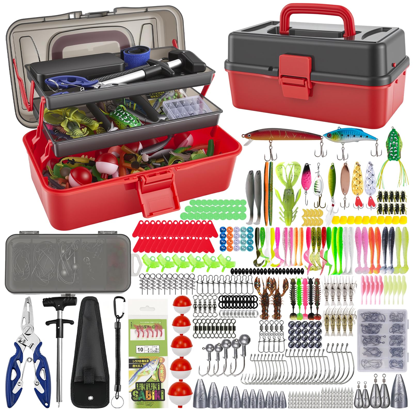 JVFCXXV  Fishing Tackle Box with 460 Pieces Tackle Kit 3 Layer Organizer Complete Fishing Gear Set with Pliers Hook Remover for Outdoor Anglers