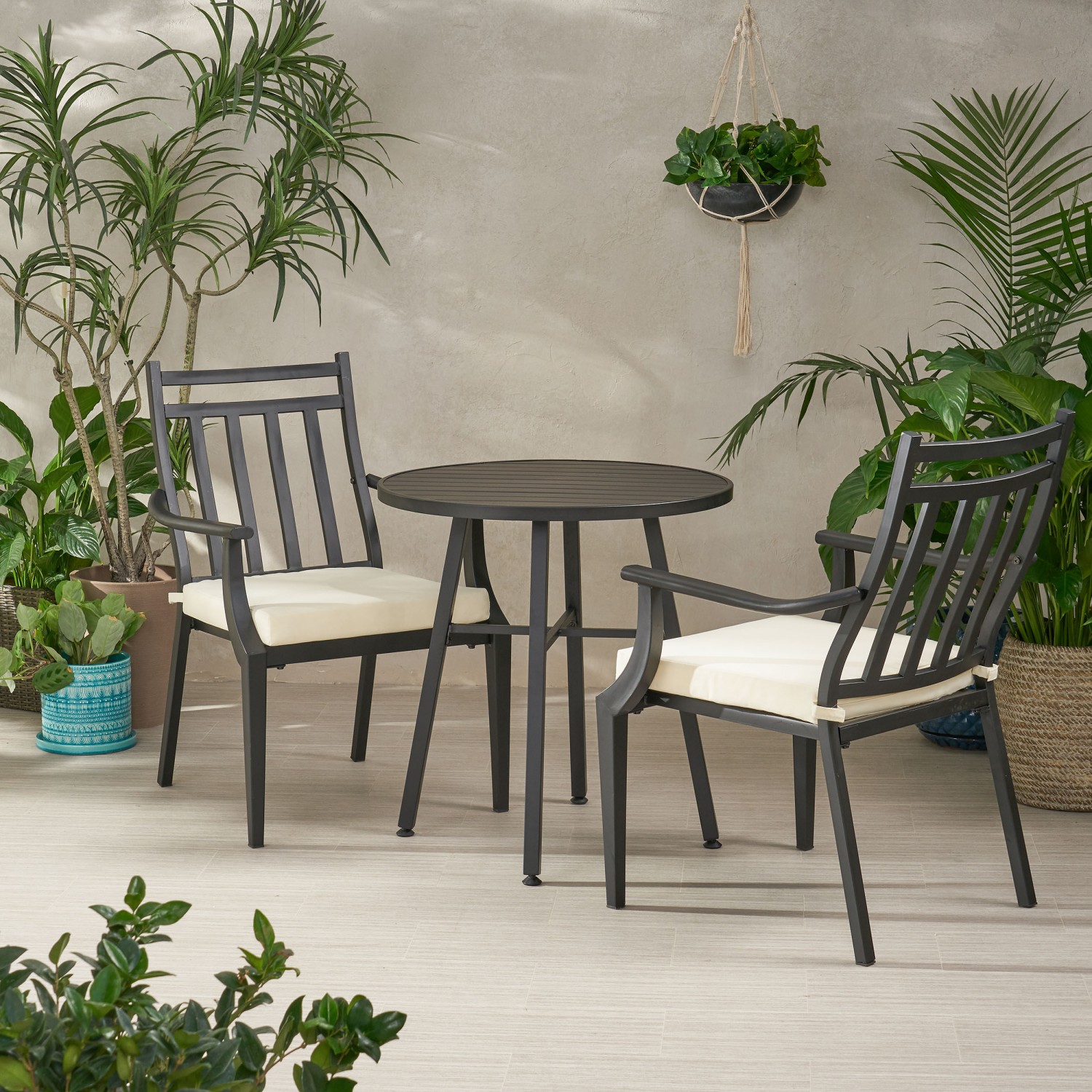 AAZJ JGD-66543BGE Patio Conversation Sets 3 -Piece Patio Conversation Set with Beige Cushions