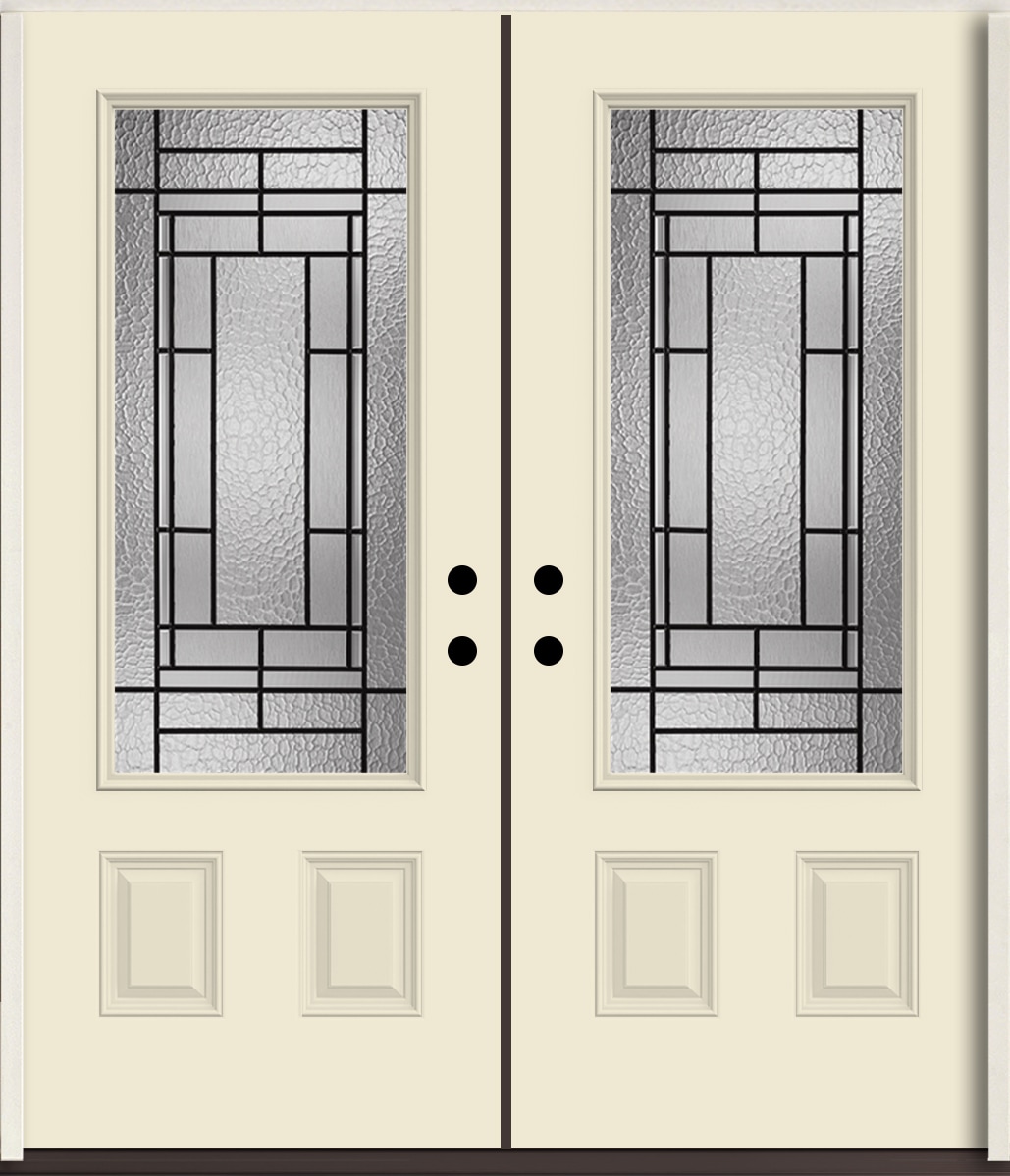 RELIABILT LO963709 Pembrook 72-in x 80-in x Fiberglass 3/4 lite Right-hand inswing Bisque Paint Painted Prehung Double Front Door Insulating core
