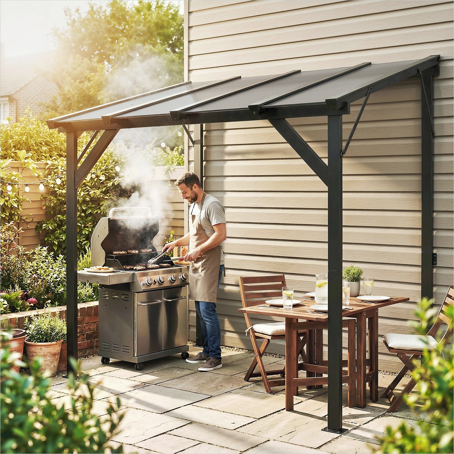 Watnature Slate Gray Hardtop Lean-to Grill Gazebo with Polycarbonate ...