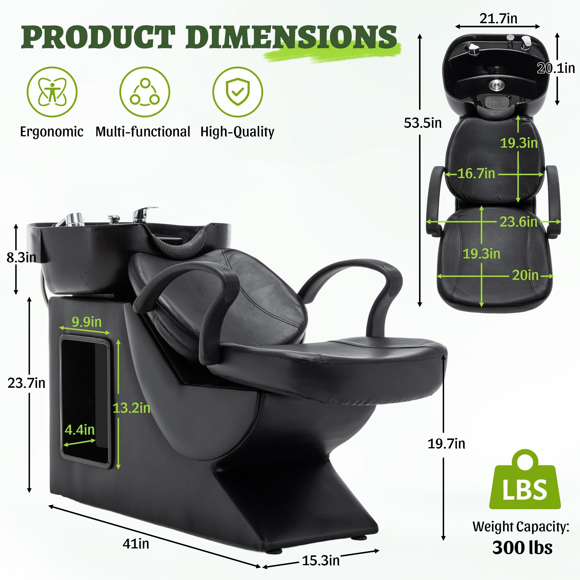 Dexmalle Black Backwash Shampoo Station Chair with Porcelain