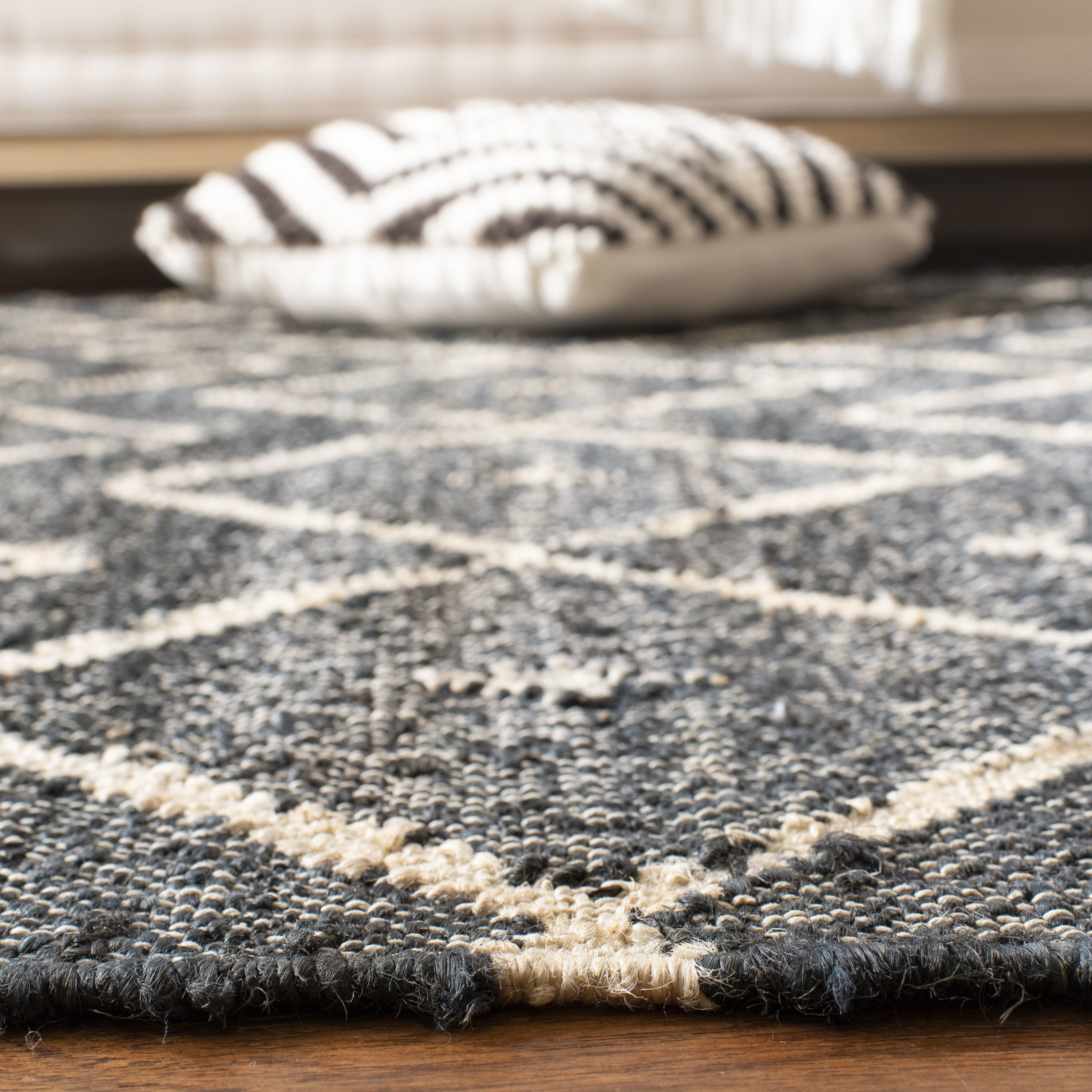 Handmade Charcoal and Natural Wool Cotton Round Area Rug