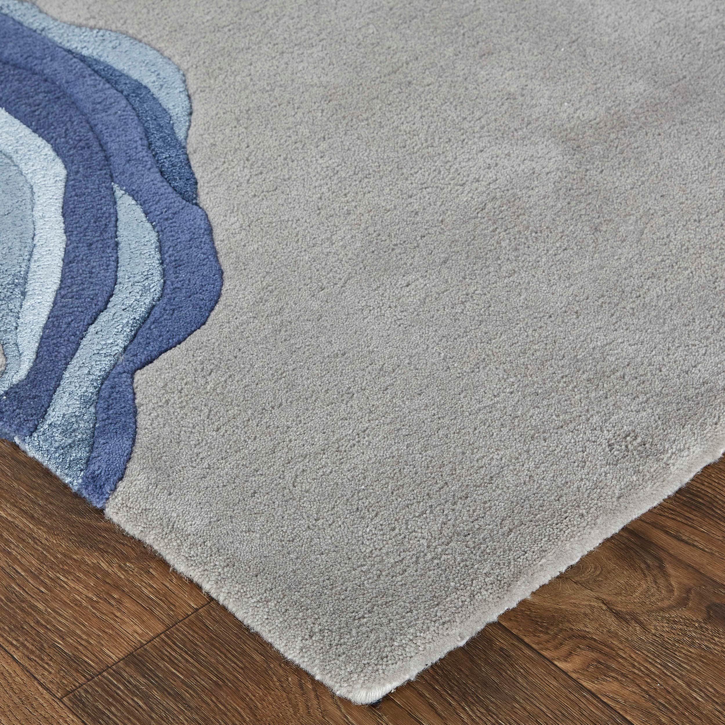 Room Envy SERR8853GRYBLUF00 8 x 10 (ft) Tufted Wool Gray/Blue Rectangular Indoor Abstract Area rug
