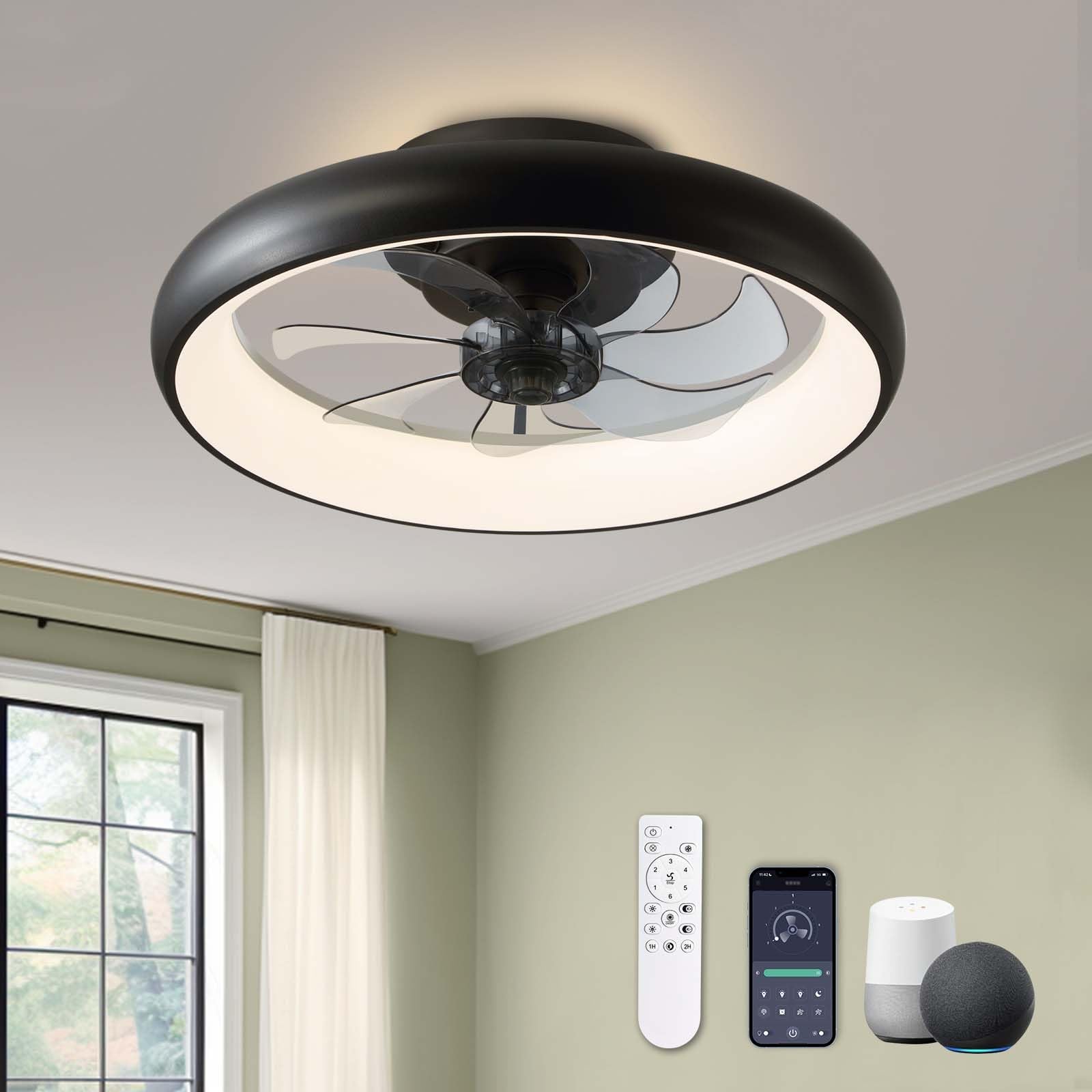 SILJOY Y1095-BK02 Flush mount Ceiling Fan with Light and Remote Control Include