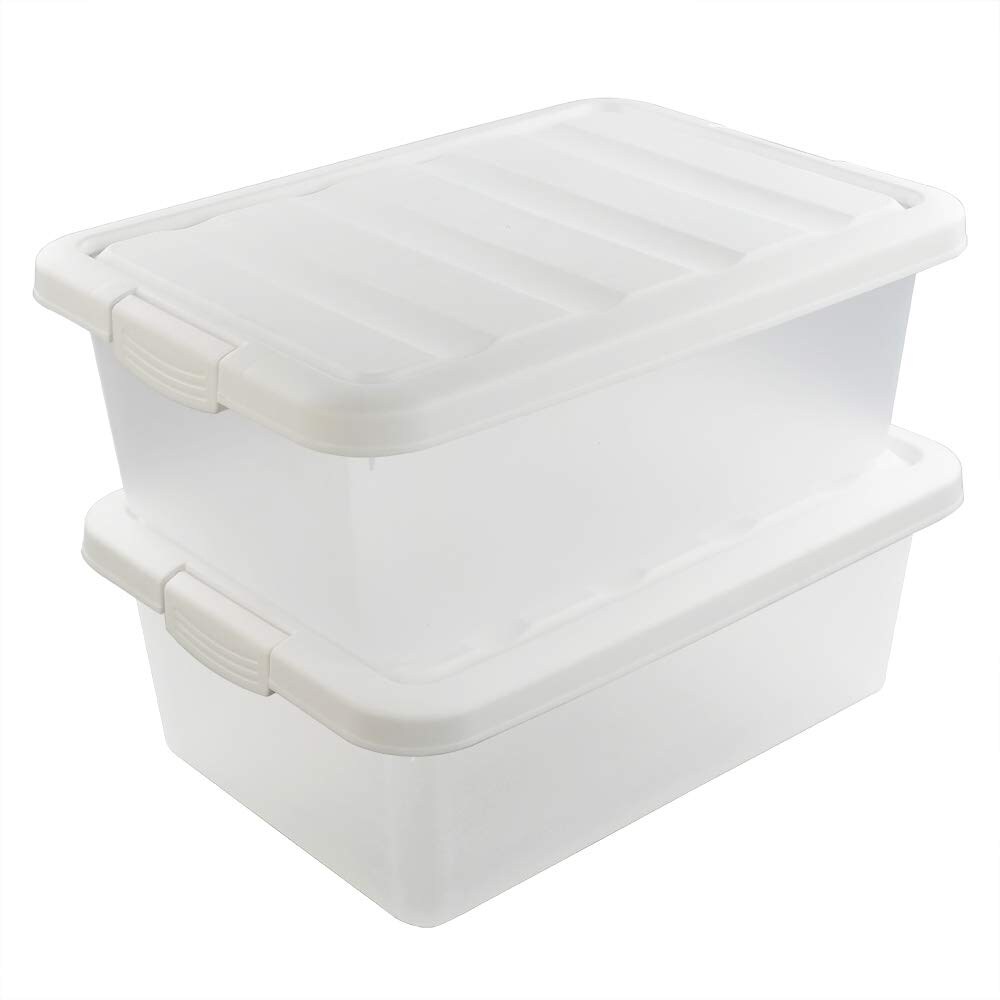 AKSCYZM  Versatile Storage Organizer Plastic Bins with Lids White 2 Pack 14 Quart Durable and Clear for Easy Identification