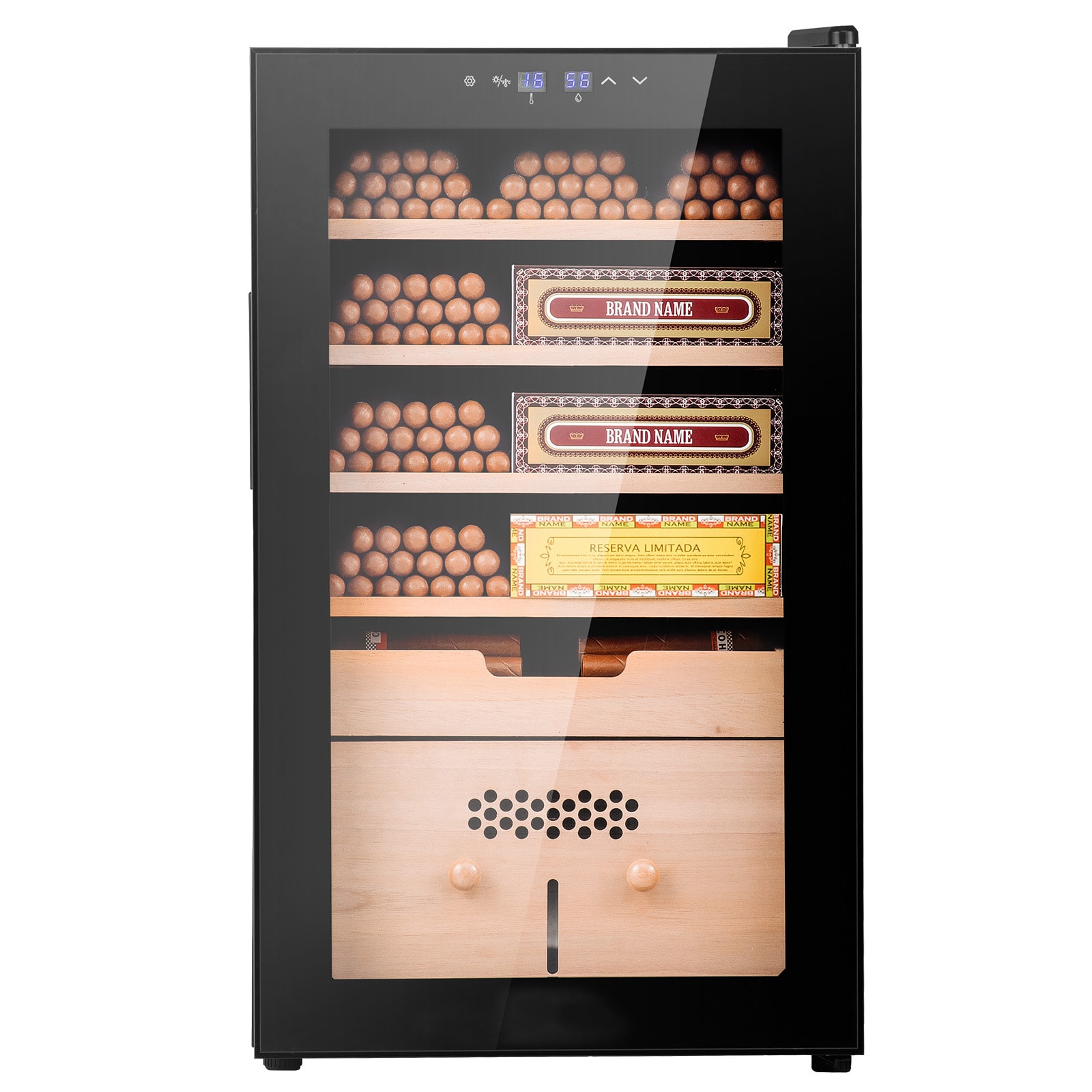 VEVOR DXQBSJYSJZL72AQRAV1 29.45-in x 17.72-in x 16.93-in Black Freestanding Cabinet humidor with Digital Hygrometer (Holds 400 Cigars)