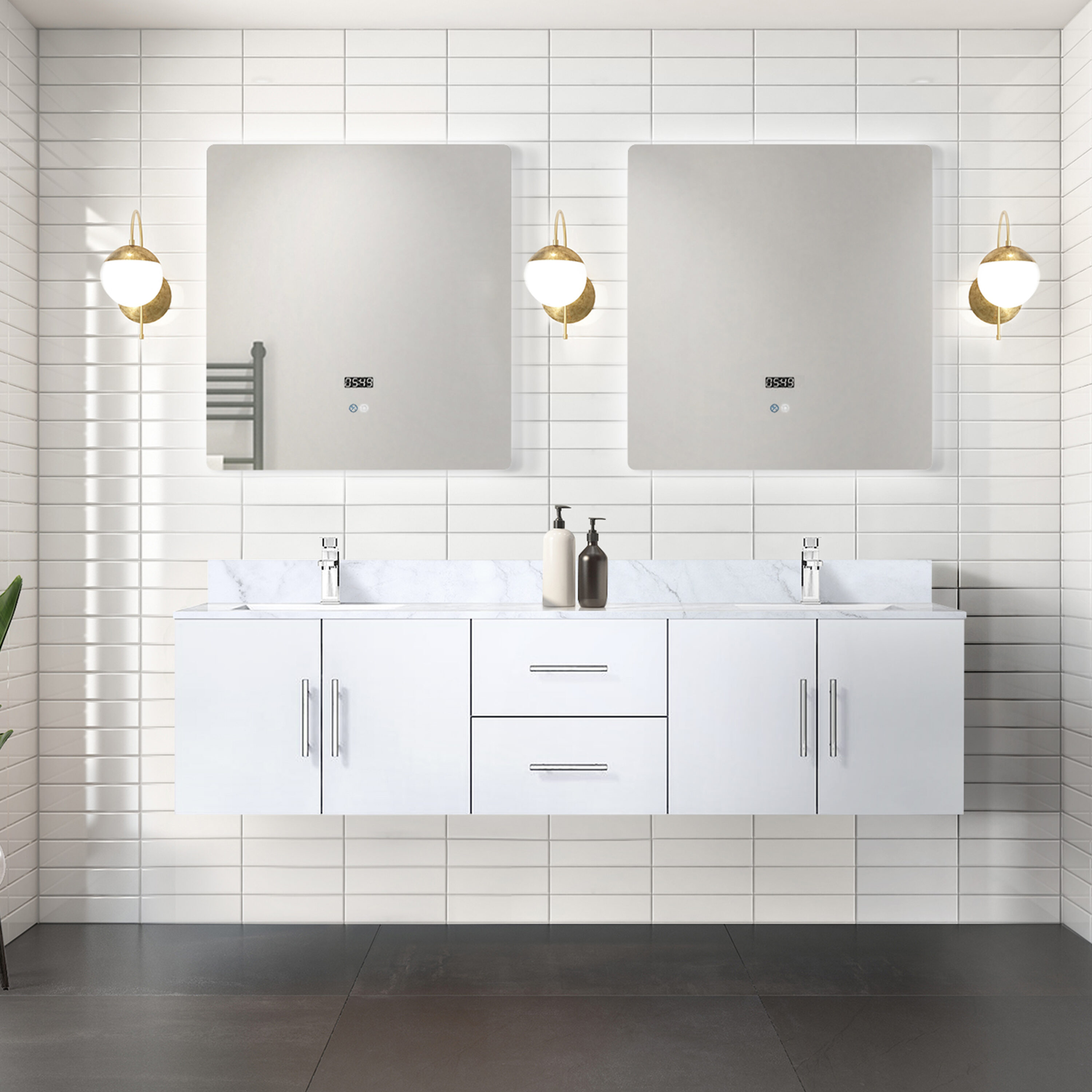 Subtle 72 Double Sink Wall Mounted Modern Vanity