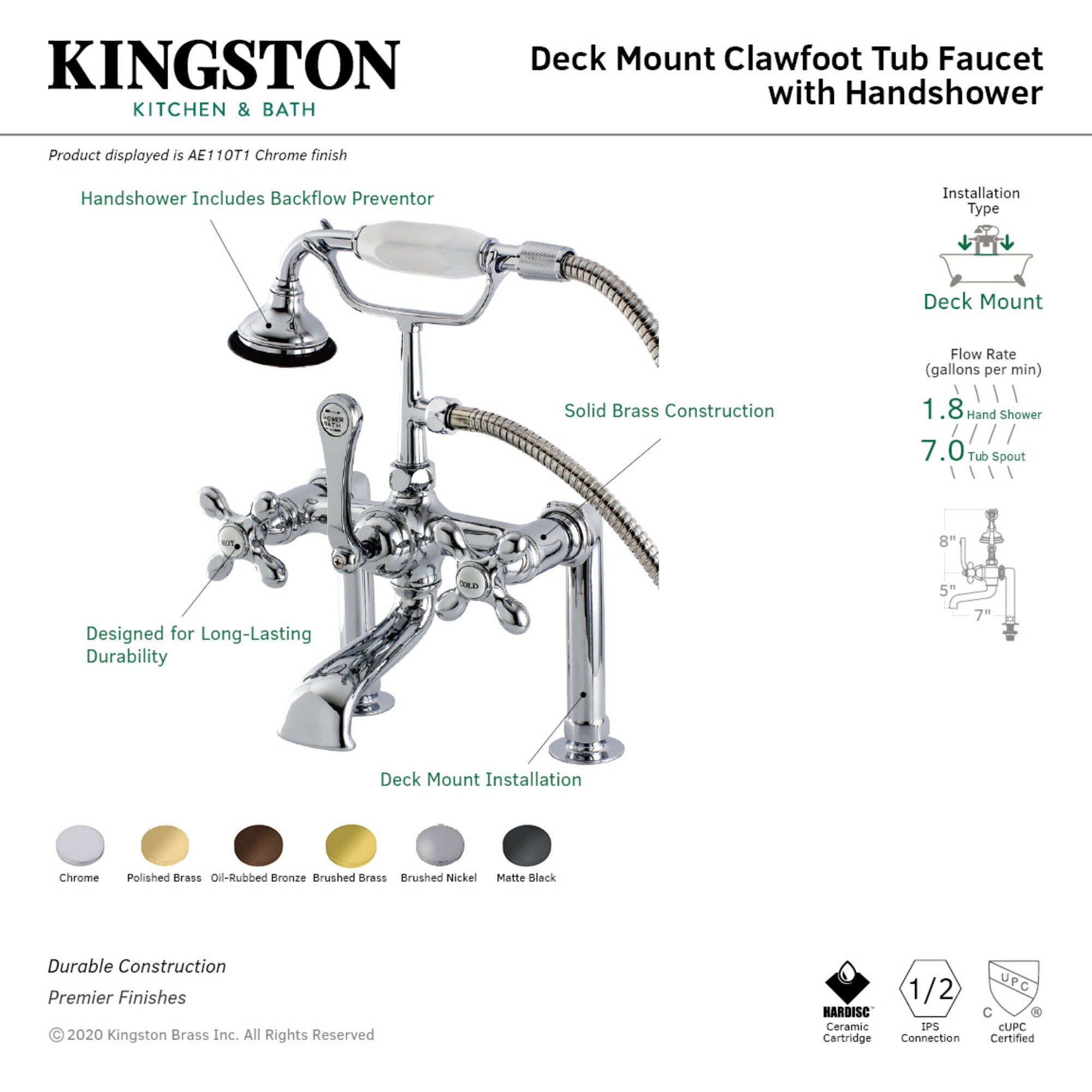 Kingston Brass WLAE109T8 Roman-Tub-Faucets - View #3