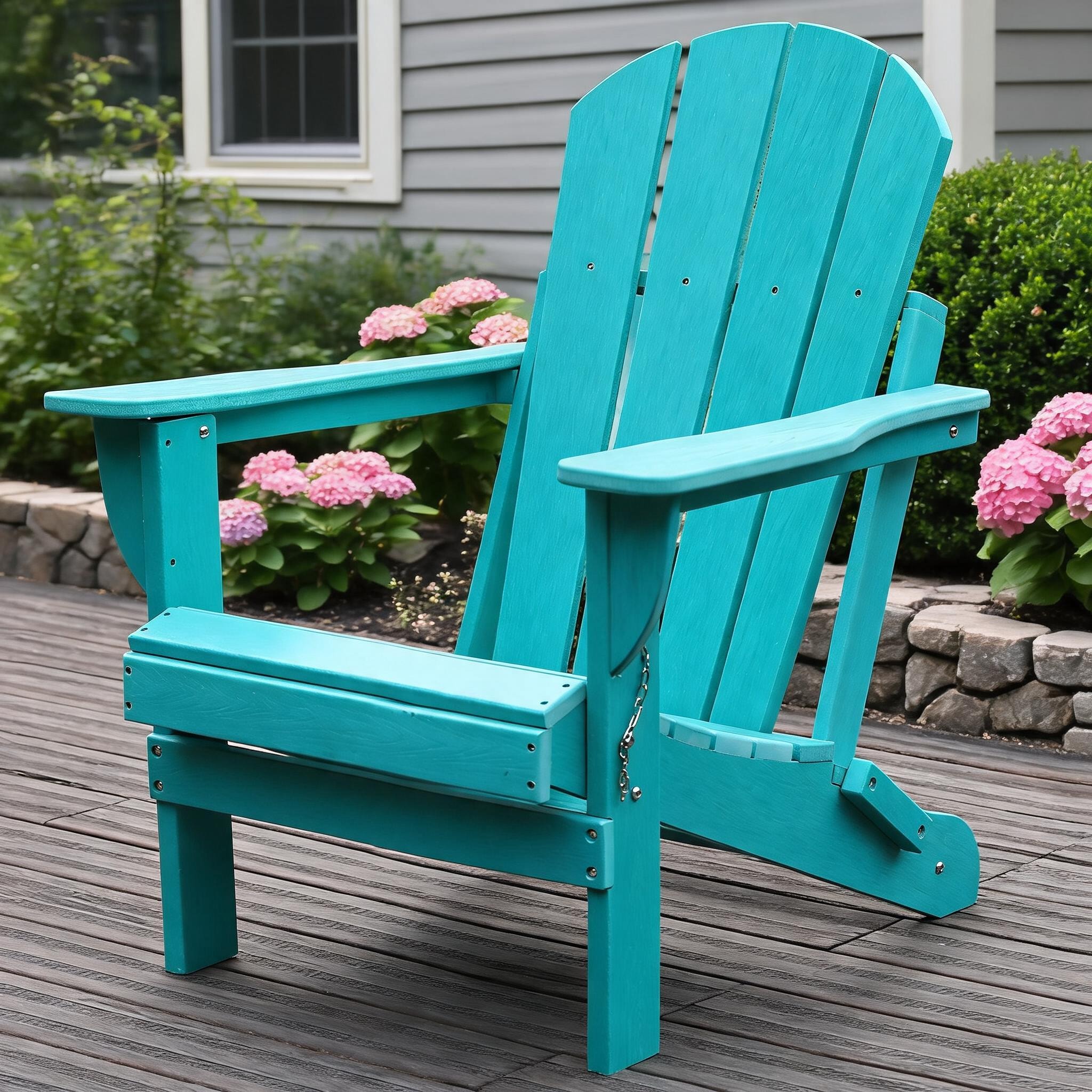 Watnature - Foldable All-Weather Adirondack Patio Chair Coastal Contemporary Farmhouse Style Dual...
