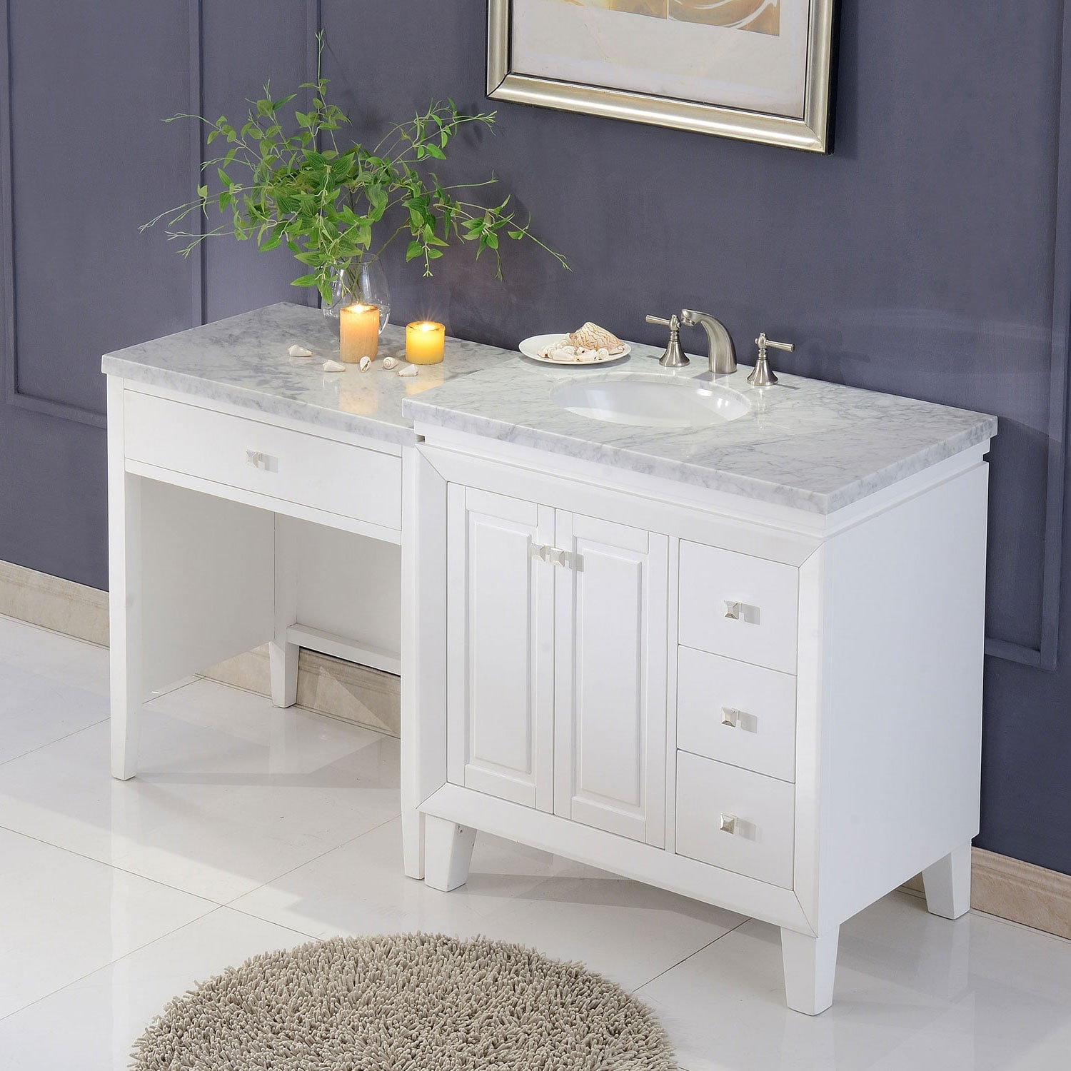 Silkroad Exclusive 67-In White Undermount Single Sink Bathroom Vanity With  Carrara White Natural Marble Top In The Bathroom Vanities With Tops  Department At Lowes.Com