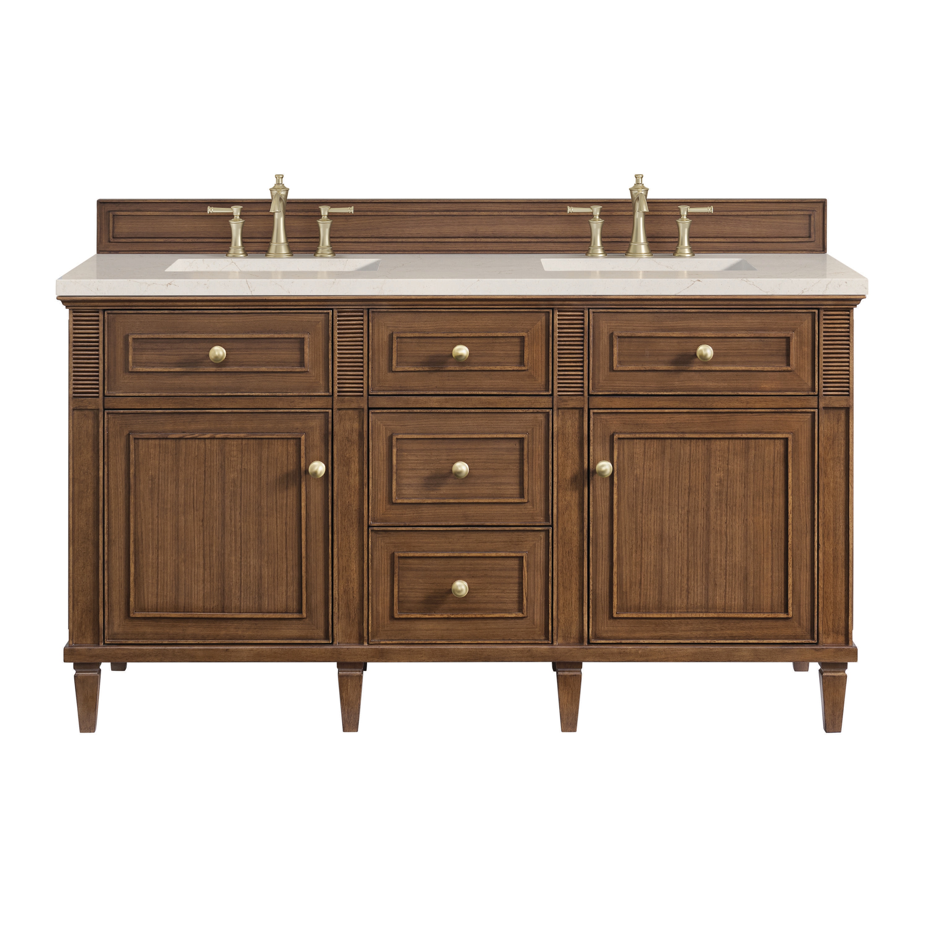 James Martin Vanities 424-V60D-WLT-3EMR Lorelai 60-in Mid-century Walnut Undermount Double Sink Bathroom Vanity with Eternal Marfil Quartz Top
