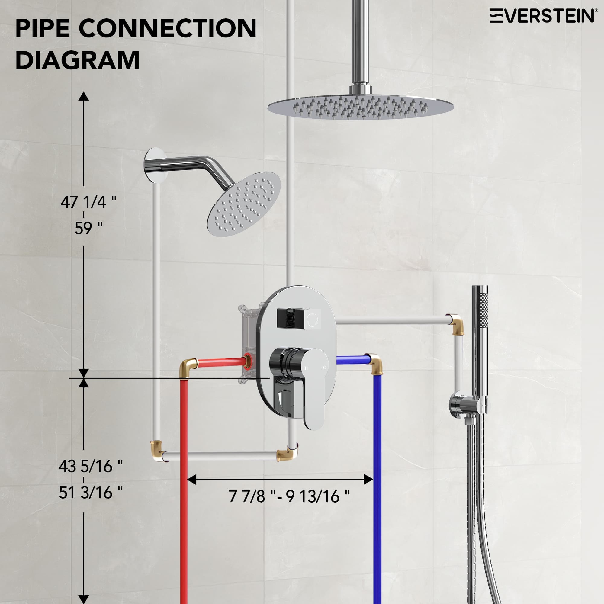 EVERSTEIN SFS-1057-CH10 Showerhead-Bar-Panels - View #9