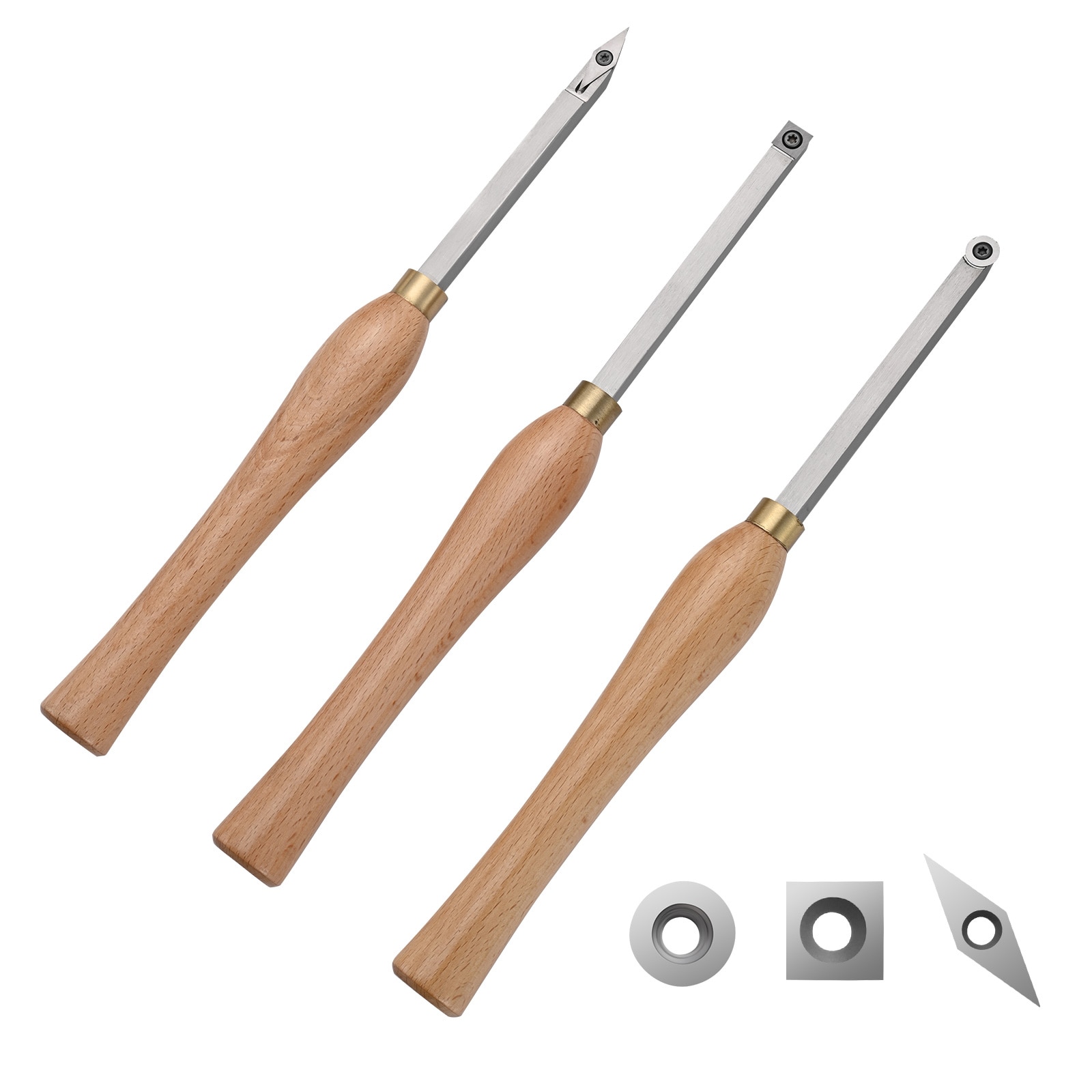 VEVOR SCMBMGCD3JYT02547V0 Wood Lathe Chisel Set  3 PCS Woodworking Turning Tools  Includes Square  Round  Diamond Carbide Blades  7.87 in Comfortable Grip Handles  Wood Chisel Set with Wooden Box For Turning Pens or Small