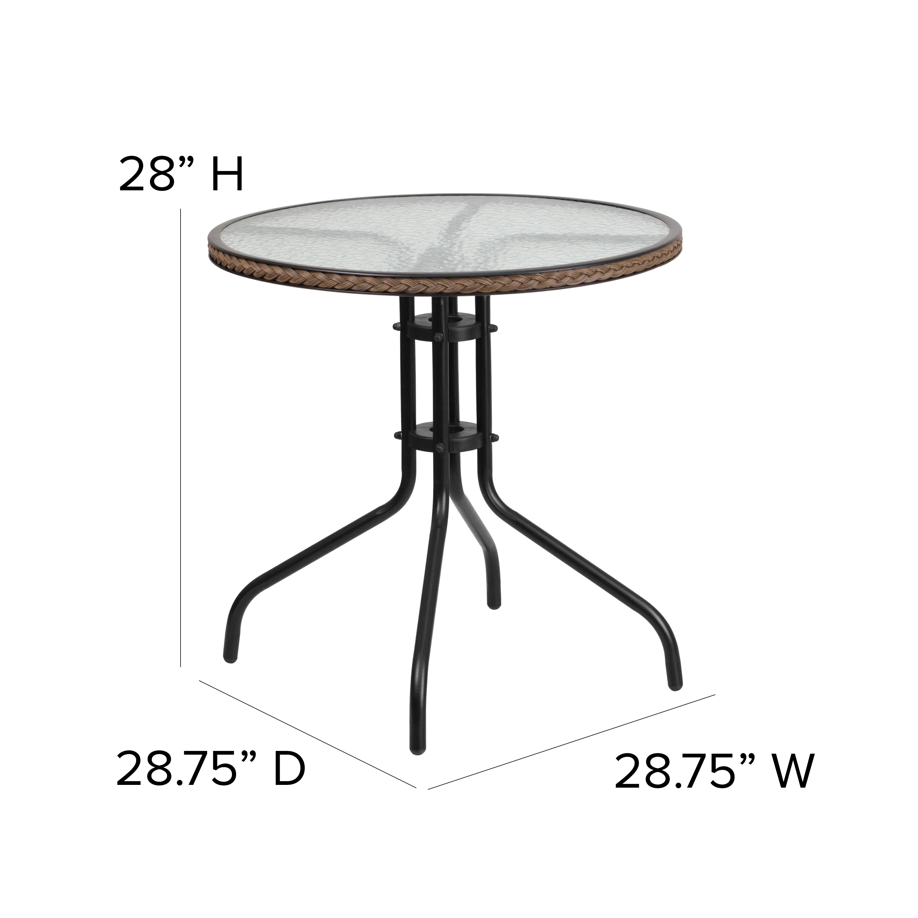 28'' Round Clear Glass Table with Dark Brown Rattan Edging