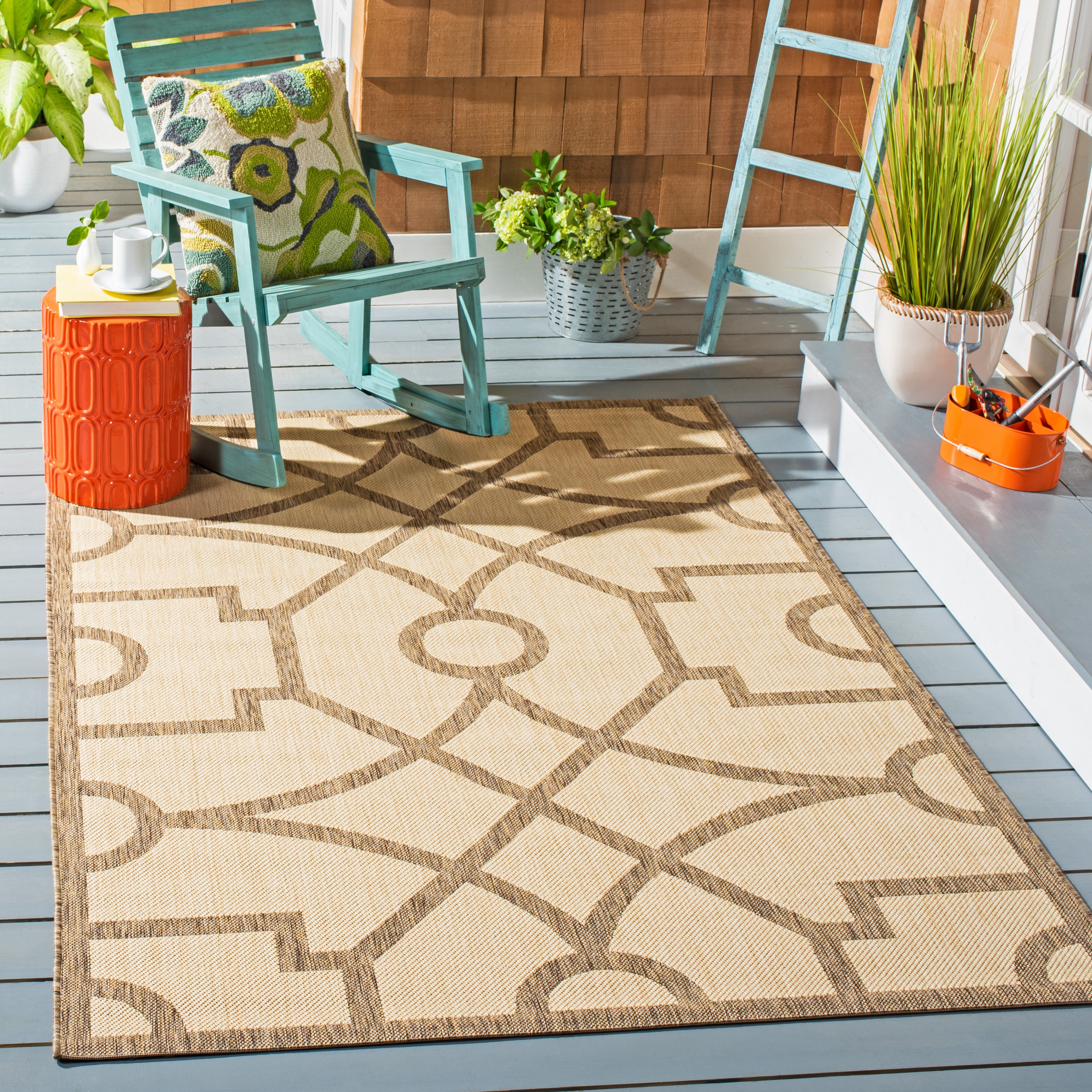 Martha Stewart MSR4121K-4 Fretwork 4 x 6 (ft) Loomed Polypropylene Beige/Dark Beige Rectangular Indoor Abstract Coastal Area rug