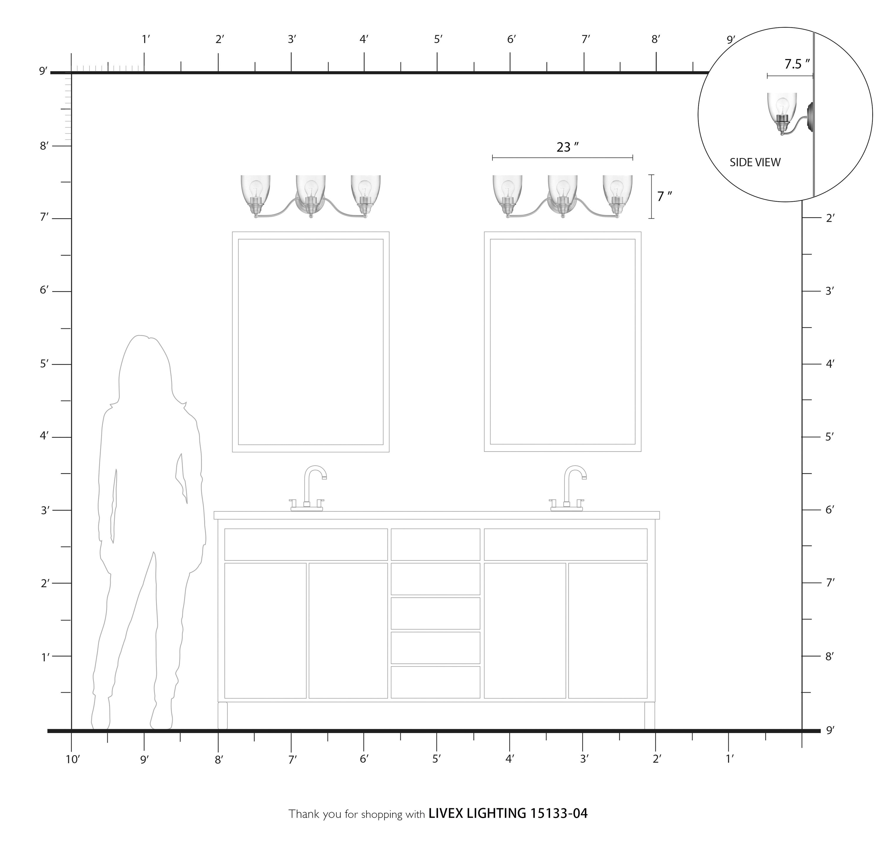Montgomery Black Steel 3-Light Vanity with Clear Glass Shades
