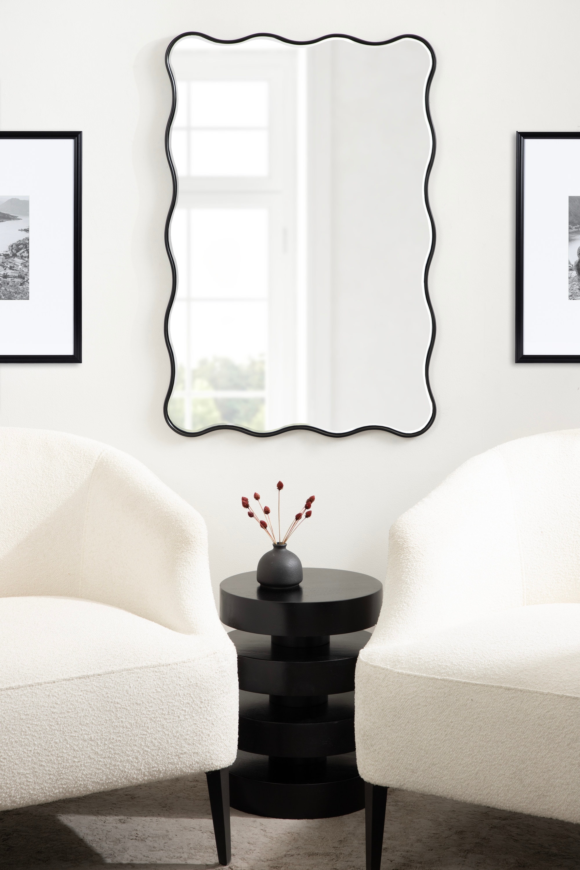 Viona 24"x36" Black Rippled Edge Rectangular Vanity Mirror