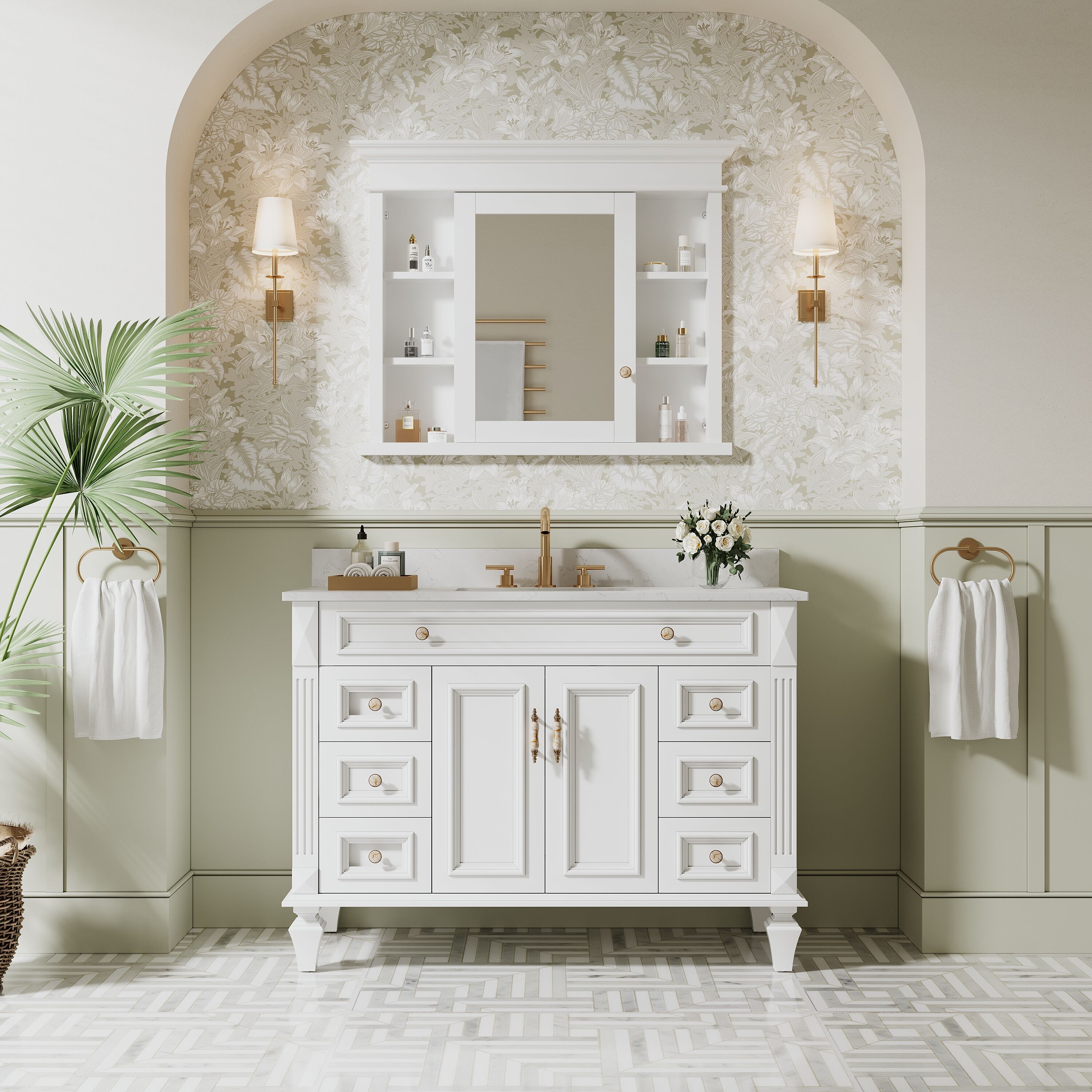 Ayelon Cabinet 40-in x 32-in Recessed Mount White Mirrored Rectangle ...