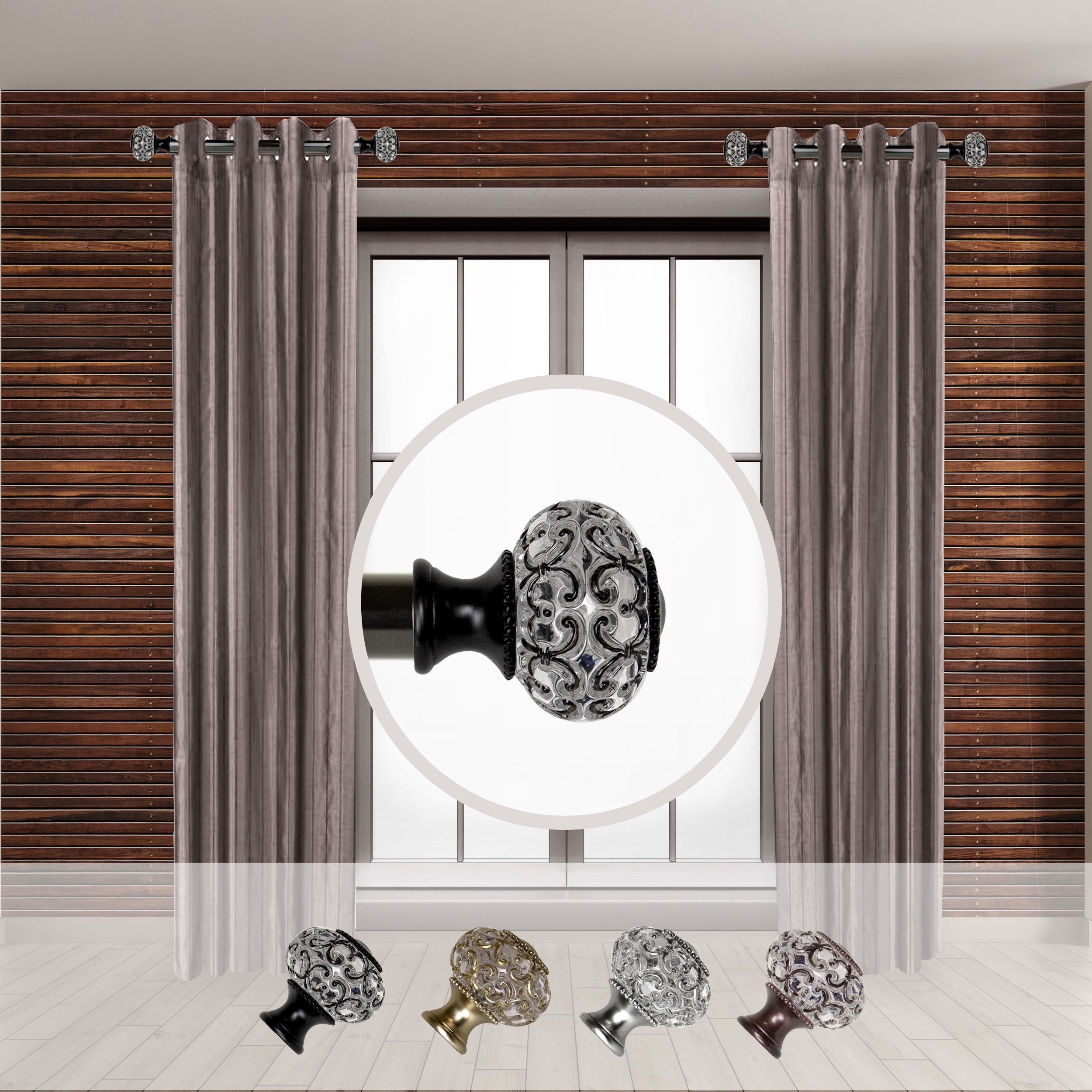Hart & Harlow LO-SIDE100-60-2 Elida 1-in 12-in to 20-in Black Steel Side curtain rod with Finials