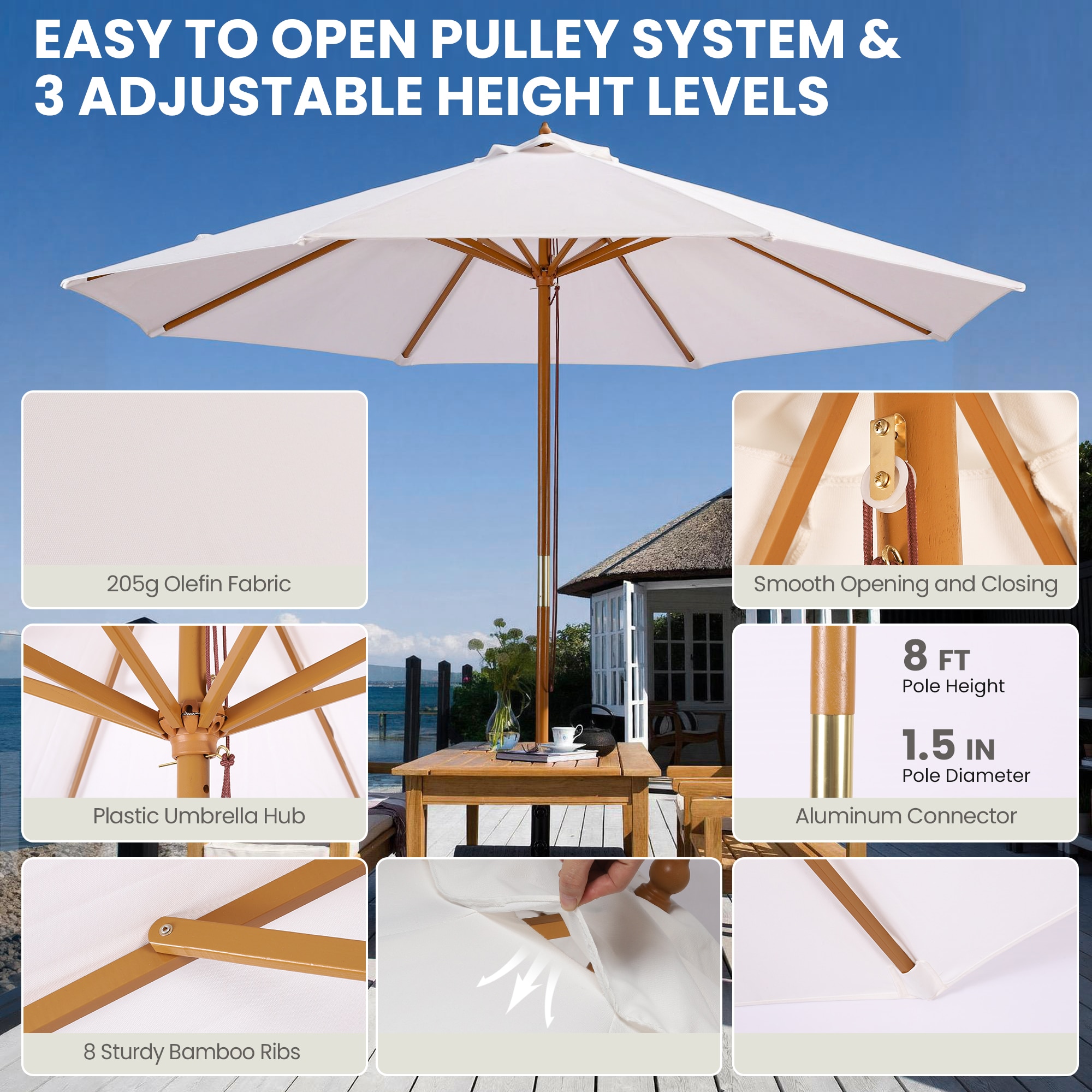 Sun-Ray 9.83-ft Steel Cream No-tilt Market Patio Umbrella in the Patio ...