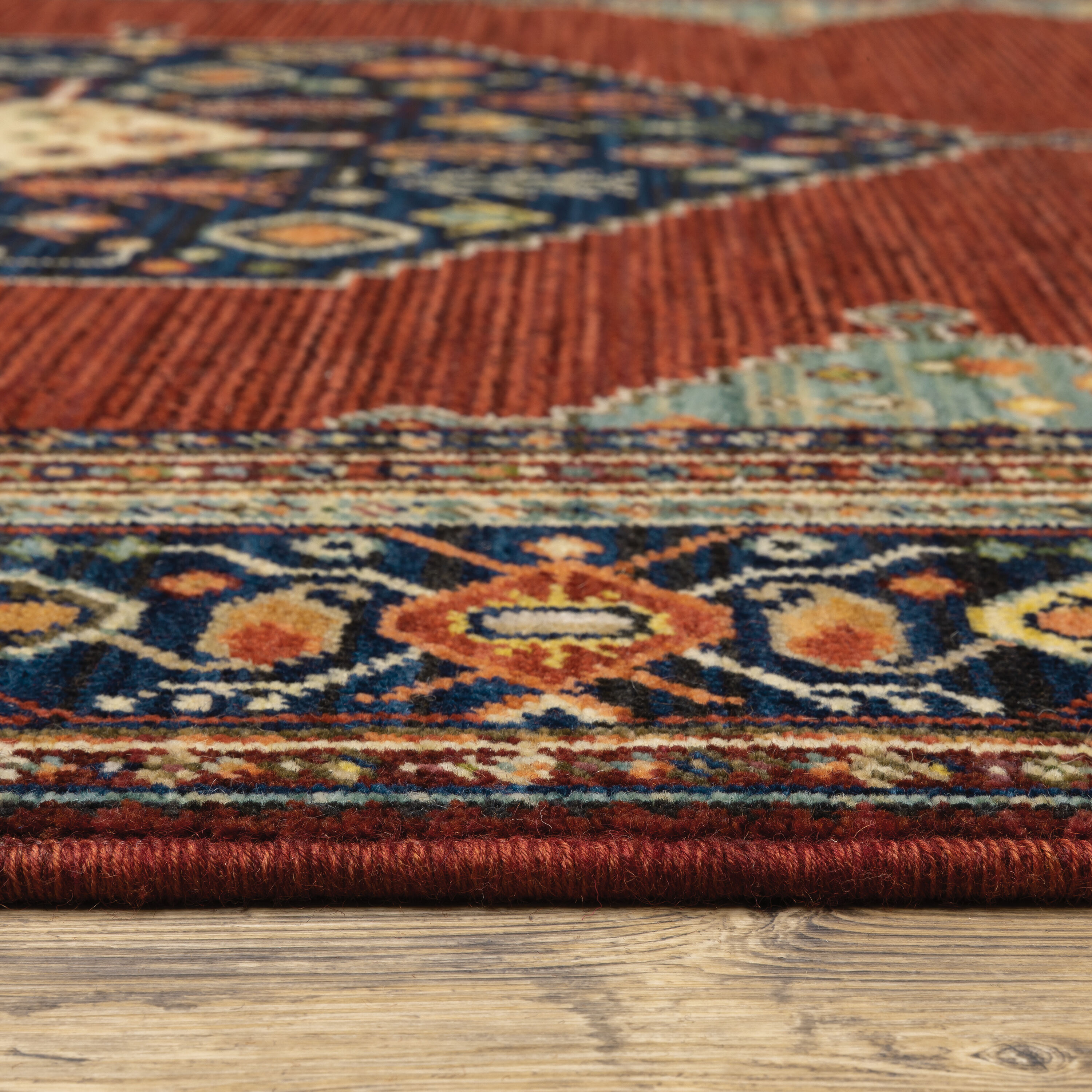 Shiloh Red Wool and Nylon Rectangular Bohemian Area Rug