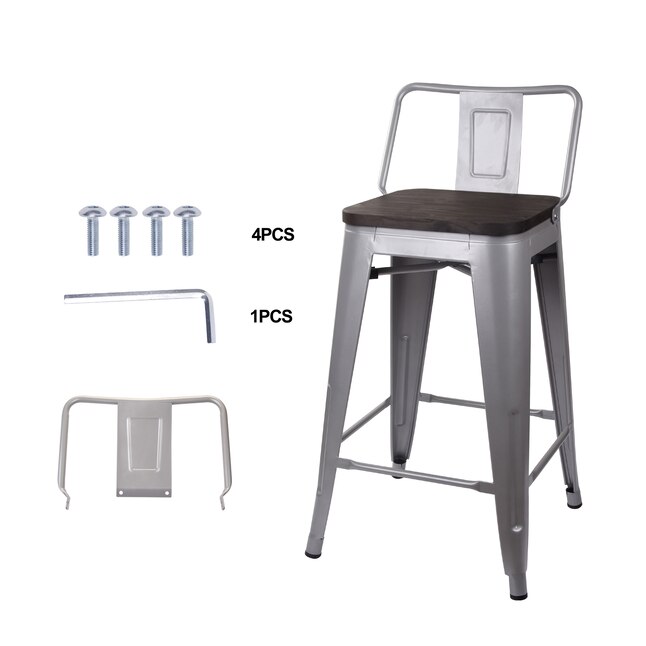 Gia 24 In Metal Bar Stool Gray, 24 Inch Bar Stools With Cushion