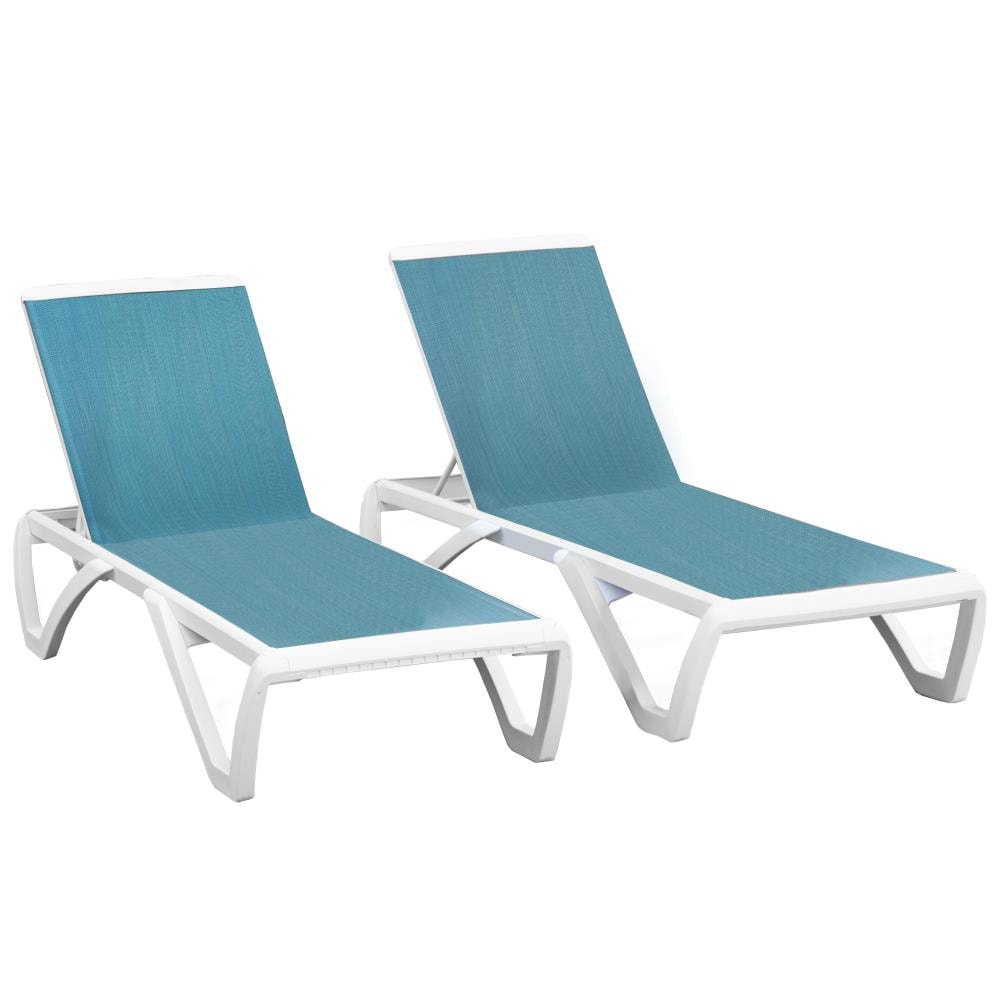 Vivere 2 Stackable White Plastic Frame Stationary Chaise Lounge Chair(S)  With Blue Sling Seat In The Patio Chairs Department At Lowes.Com