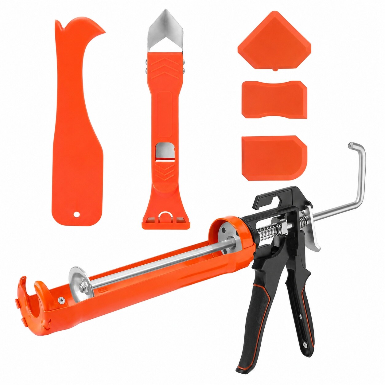 Etokfoks  8 1 Thrust Ratio Caulk Gun Kit with 360 Degree Rotatable Barrel Built In Spout Cutter Scraper 10 OZ