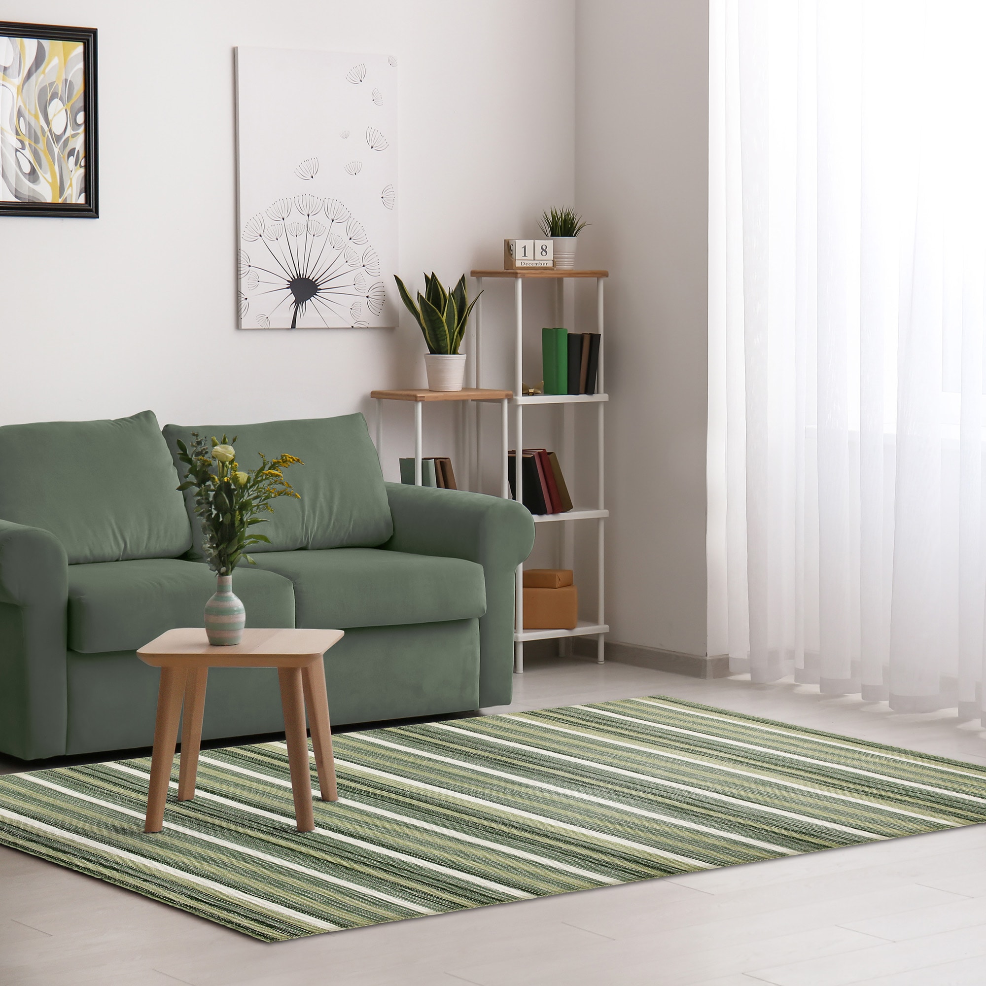 Liora Manne ARB81753906 Aruba 8 x 12 (ft) Loomed Wool Green Rectangular Indoor Stripe Area rug