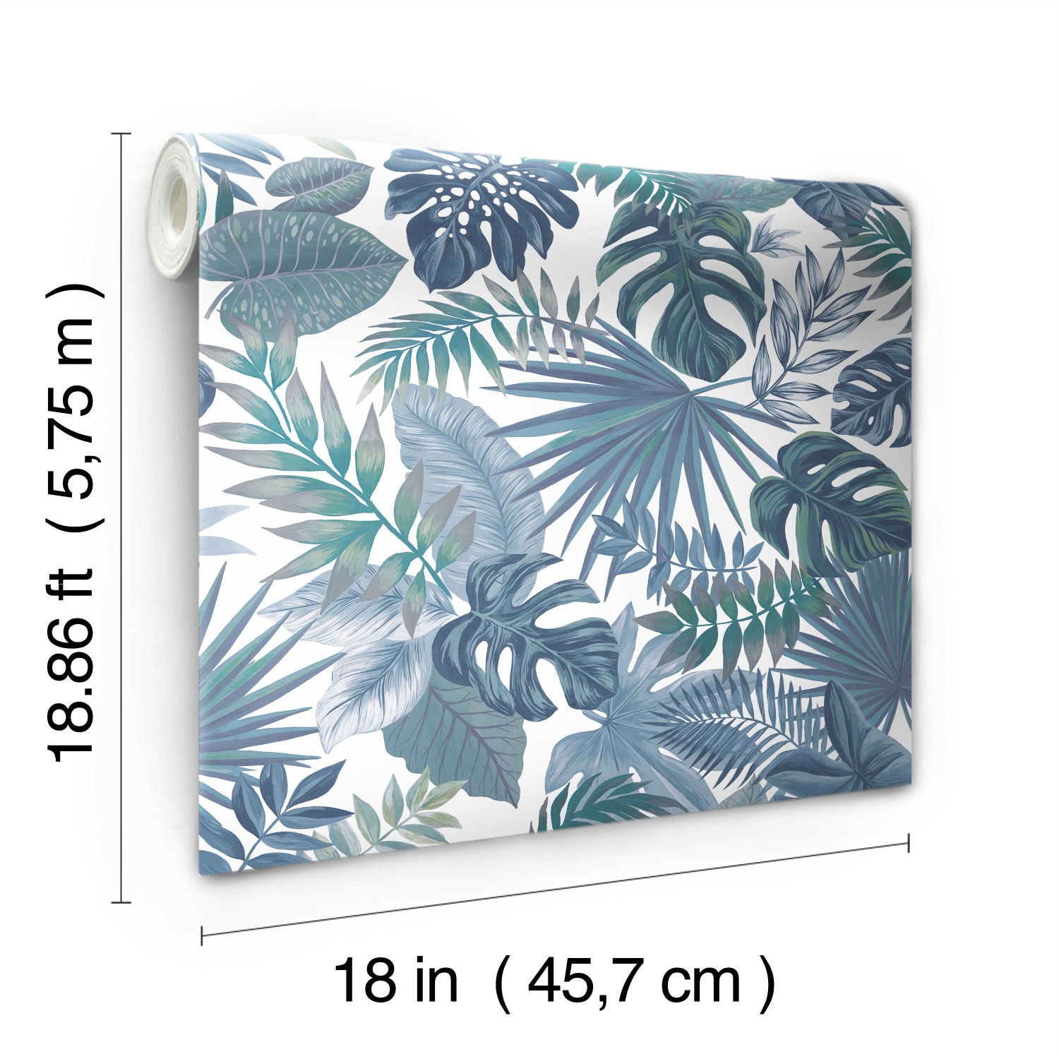 Blue and White Vinyl Palm Leaf Peel and Stick Wallpaper Roll