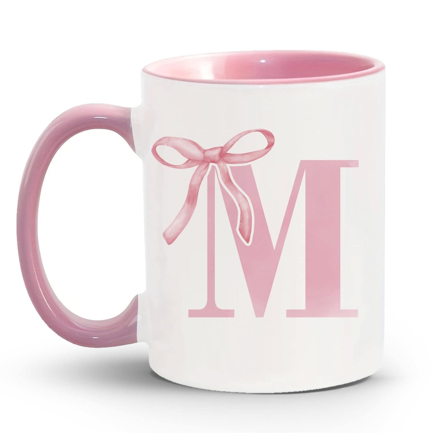 Aoibox  Monogrammed Pink Initial Ceramic Coffee Mug 11 oz with Coquette Bow Design Personalized Cup for Women