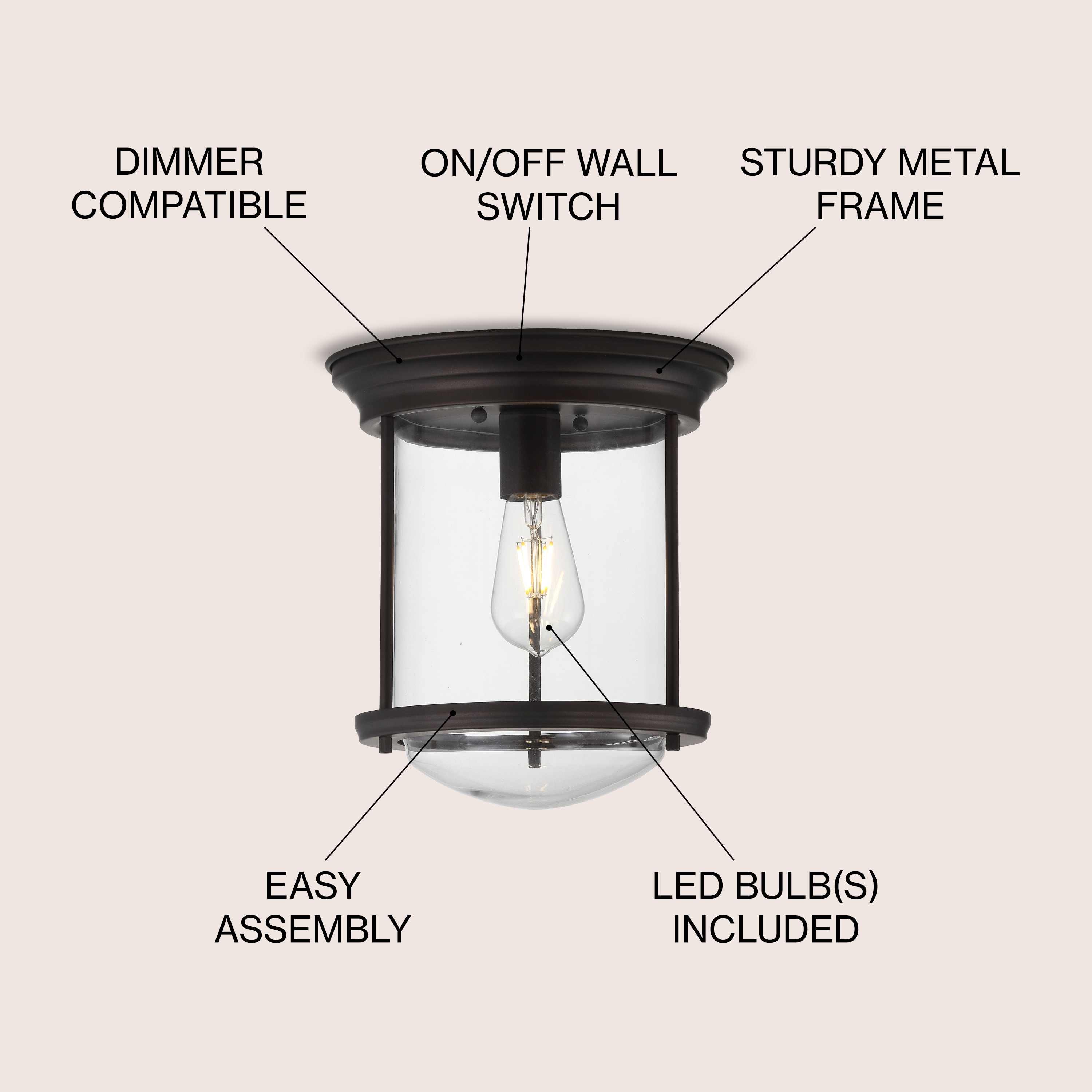 Harbor-Inspired 10.25" Oil Rubbed Bronze Glass LED Ceiling Light