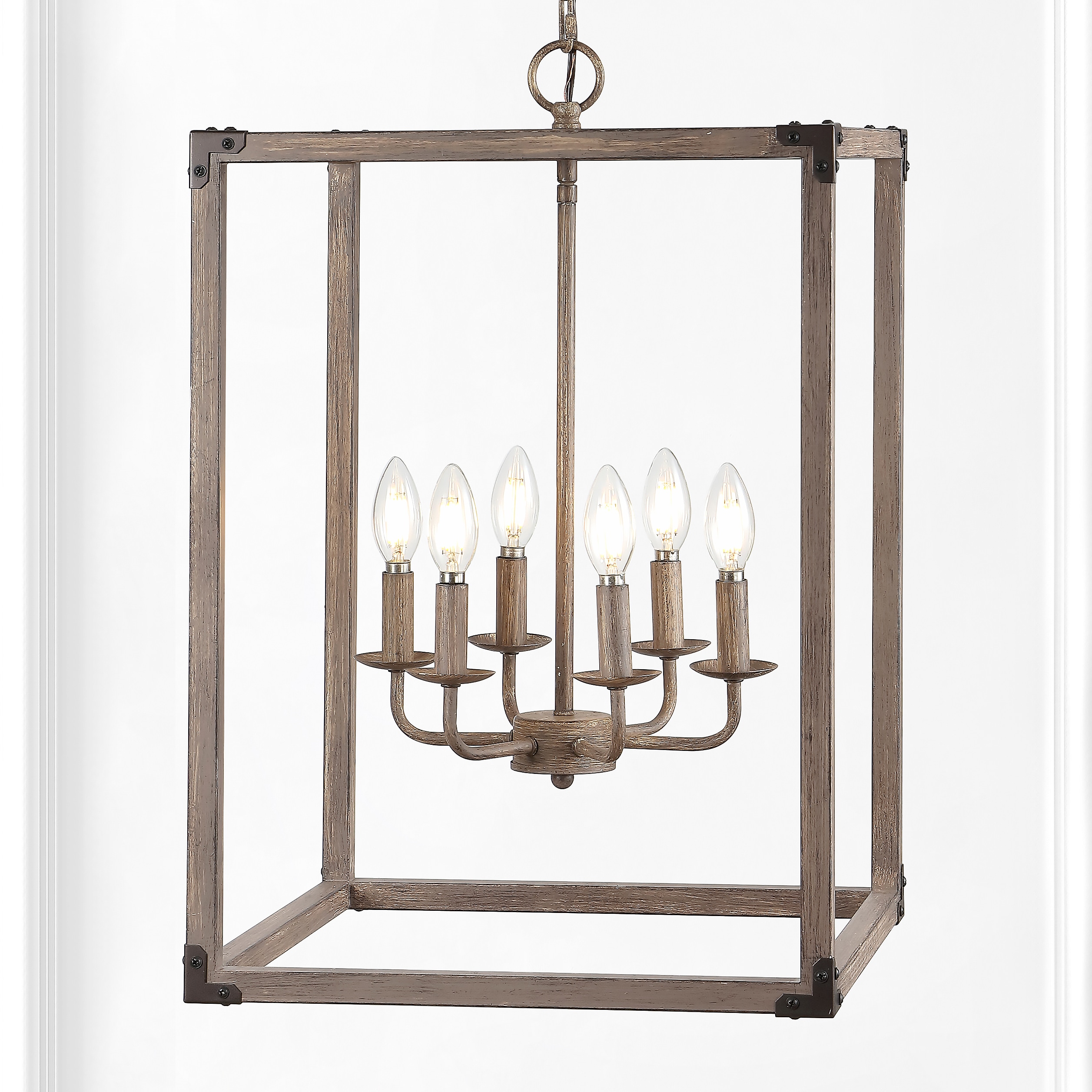 Rustic Farmhouse 16.2" Brown Iron LED Pendant with Edison-Style Bulbs
