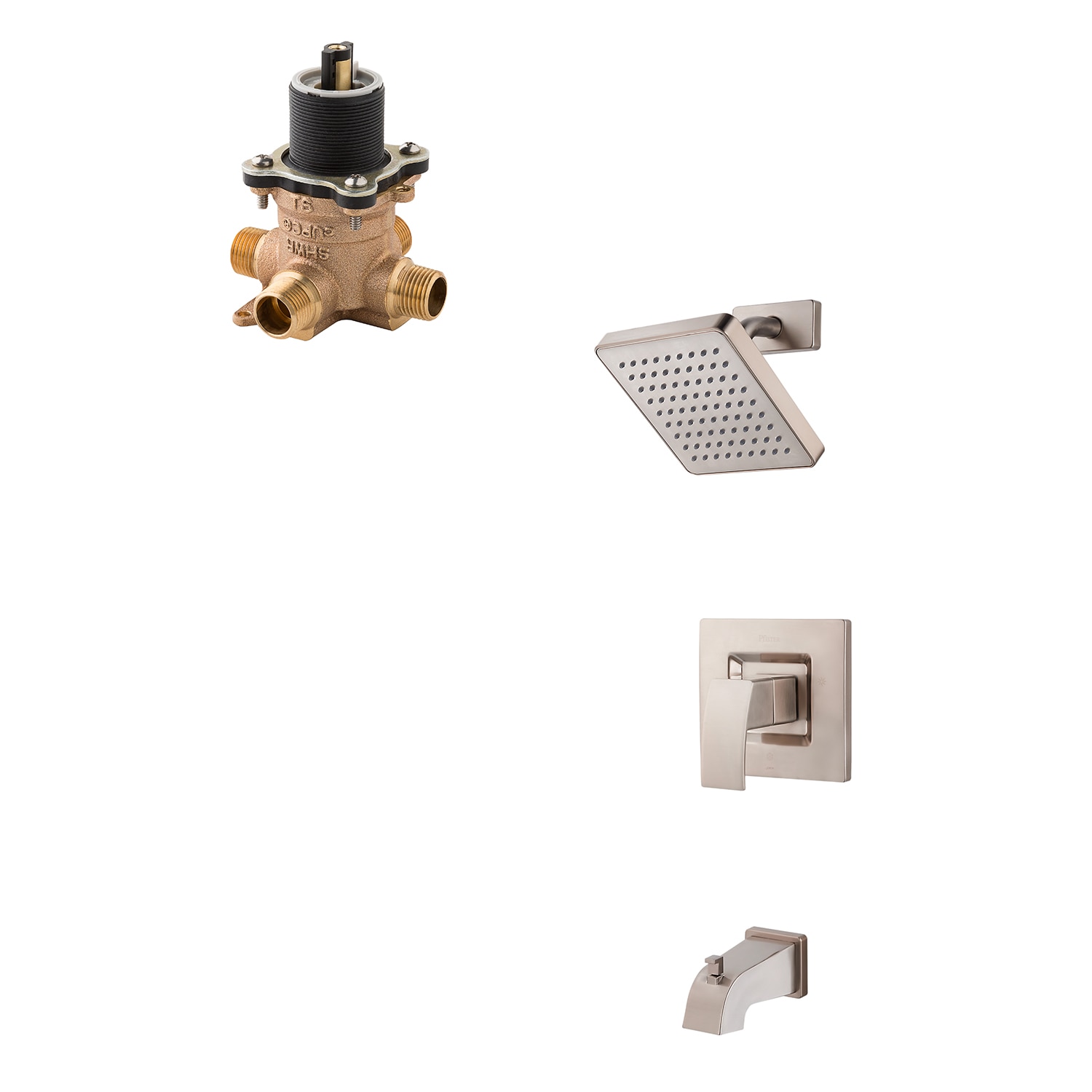 Pfister LG89-8DFK-0X8-310A-L Kenzo Brushed Nickel 1-handle Single function 7.0-Inches Square Bathtub and shower Faucet with Valve