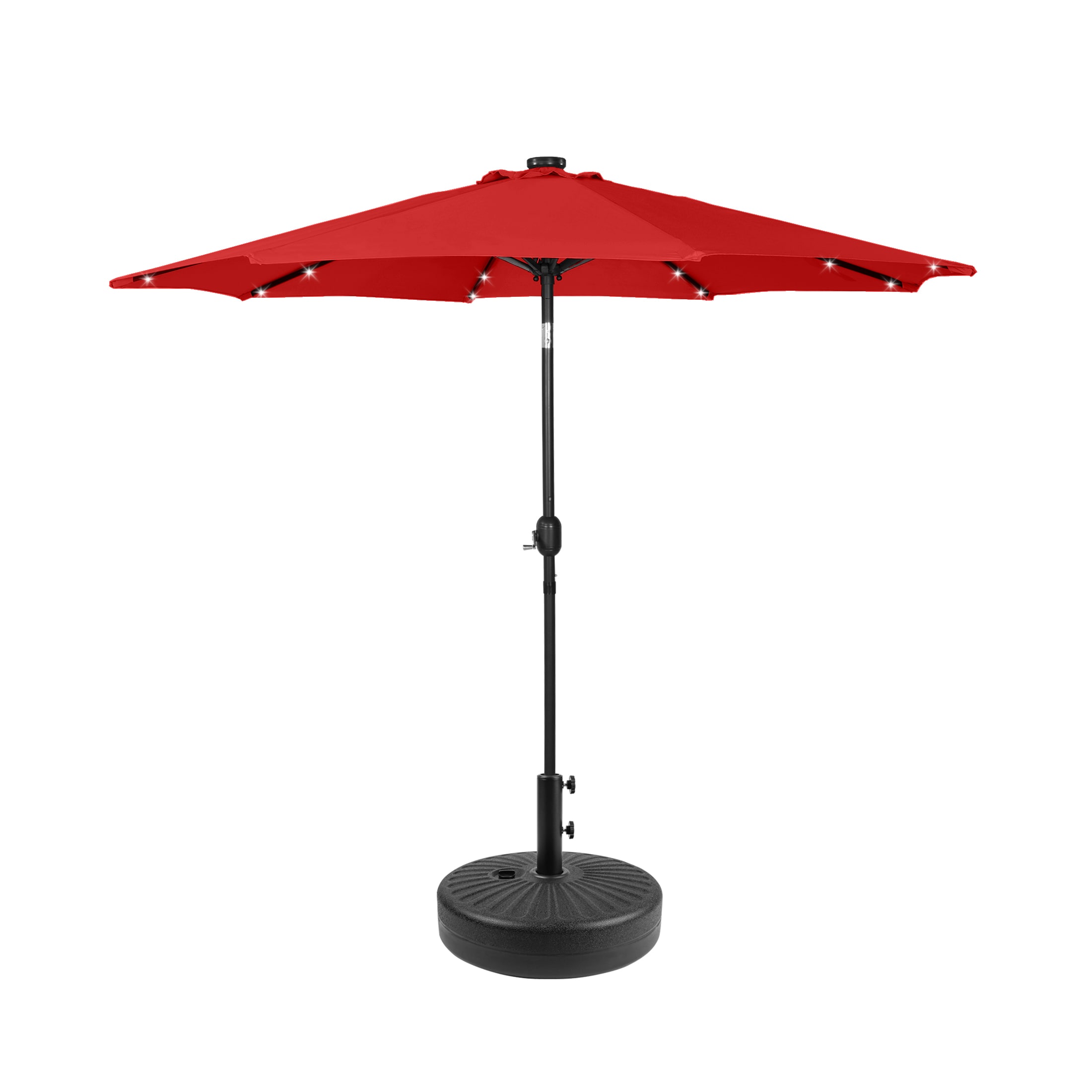 Westin Furniture OS3001-RD-981RDBK 9-ft Steel Red Push-button Tilt Market Patio Umbrella with Lights with Base