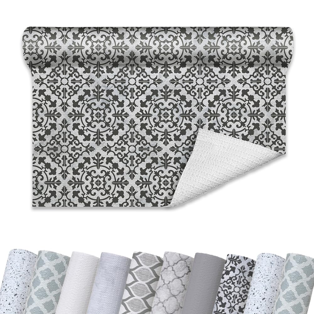 UUDULY  Grip Prints Non Adhesive Non Slip Counter Top Drawer Shelf Liner 12 in x 20 ft Carrara Tile Charcoal durable home and garden accessory
