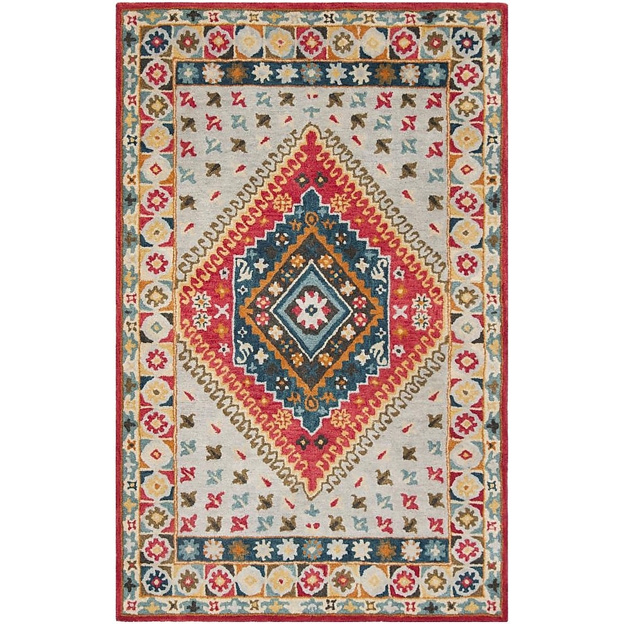 Safavieh Heritage Nadu 3 x 5 Gray/Red Indoor Floral/Botanical Oriental Handcrafted Throw Rug Safavieh Heritage Nadu 3 x 5 Gray/Red Indoor Floral/Botanical Oriental Handcrafted Throw Rug
