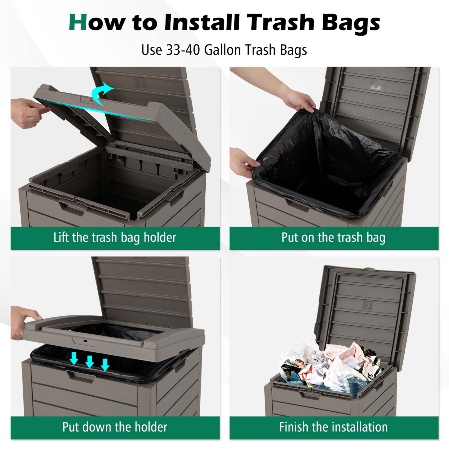 Costway 2 PCS 31 Gallon Outdoor Trash Can Waste Bin with Dual Lid