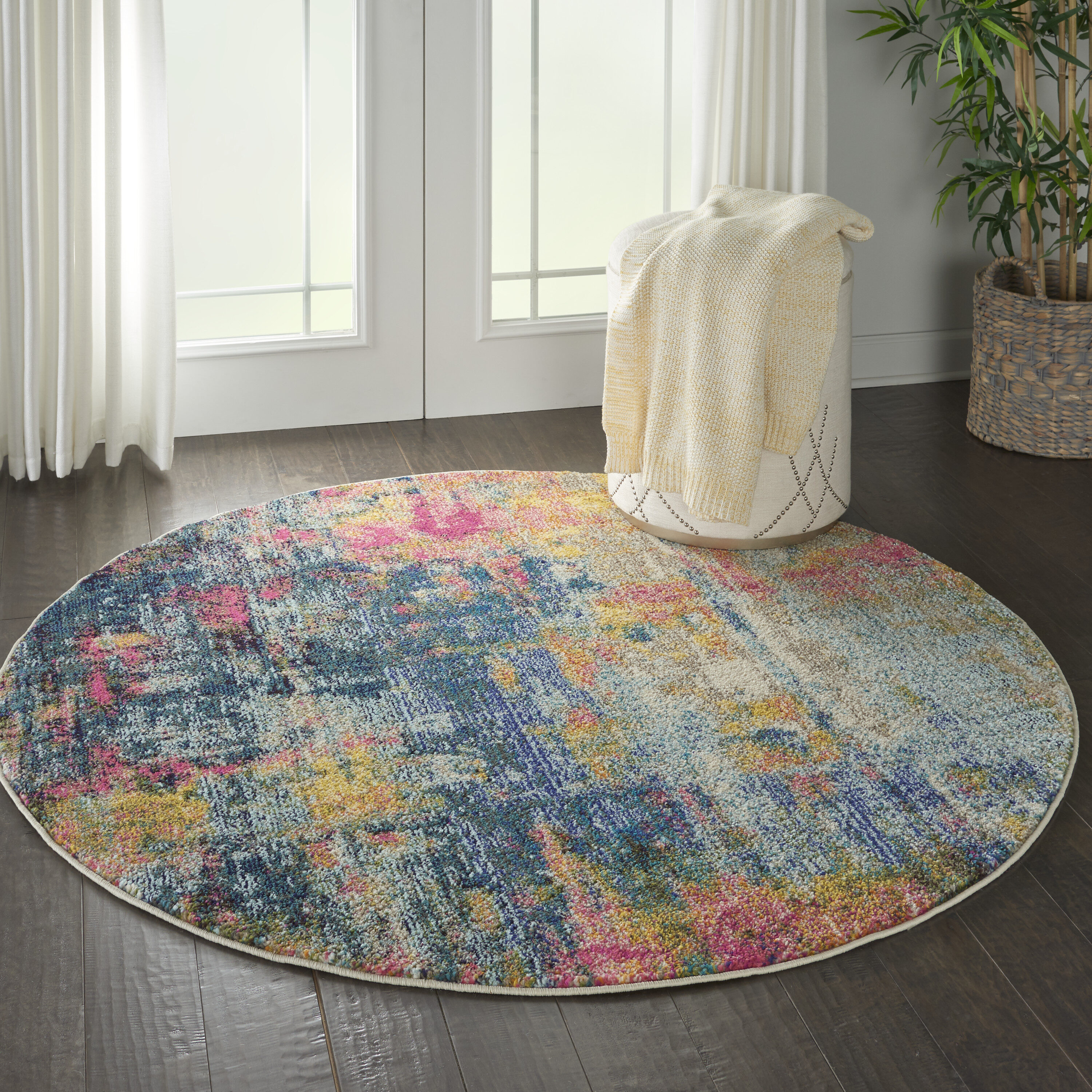 Blue Abstract Handmade Tufted Round Area Rug