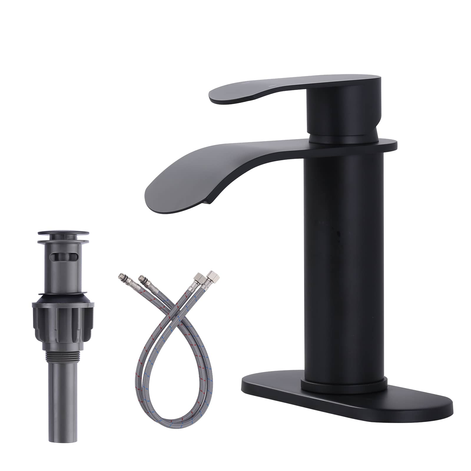 ALEASHA - Single Hole Single Handle High Arc Waterfall Bathroom Faucet with Pop Up Drain and Supp...