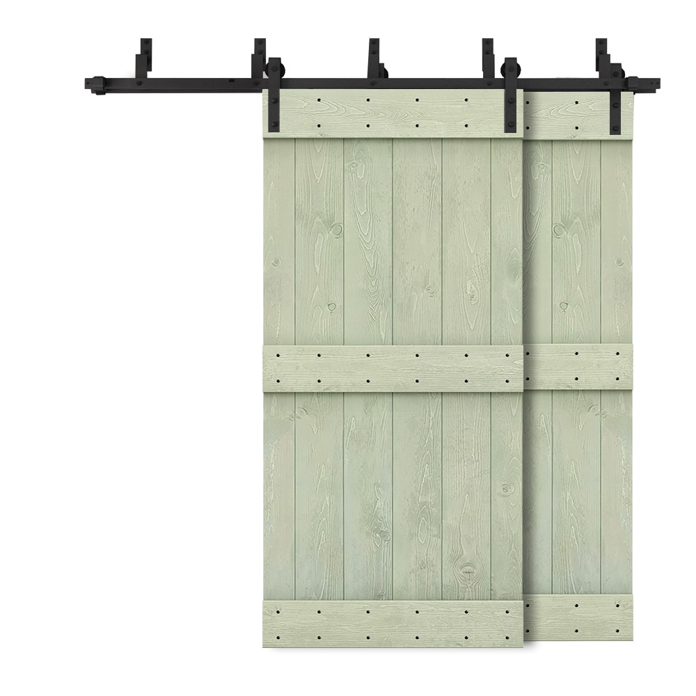 CALHOME 5XBP+S72+(2)03-22LG 44-in x 84-in Sage Green Stained Knotty pine Wood Solid core Double Bypass Barn Door (Hardware Included)