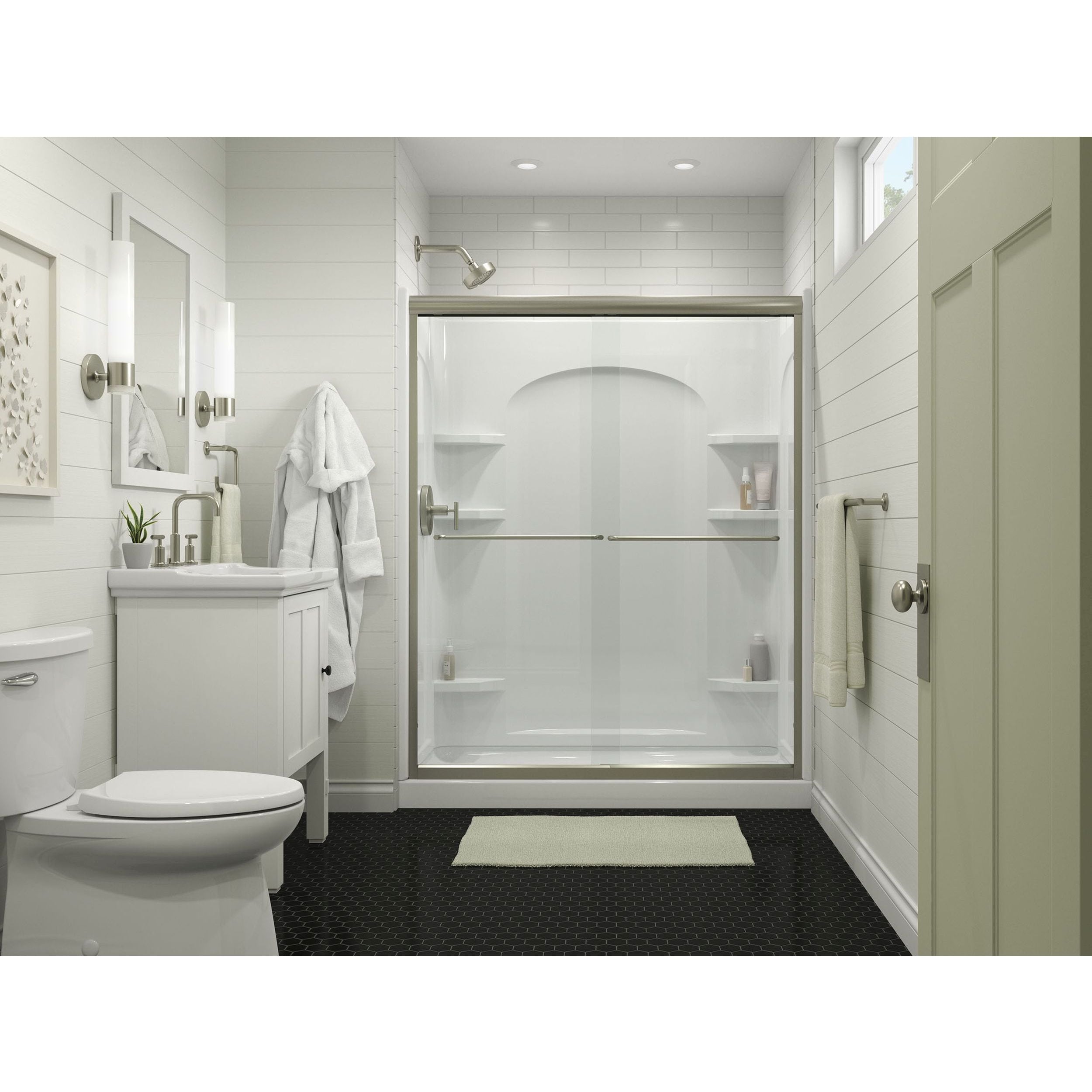 Finesse Nickel Frameless Sliding Shower Door with Clear Glass