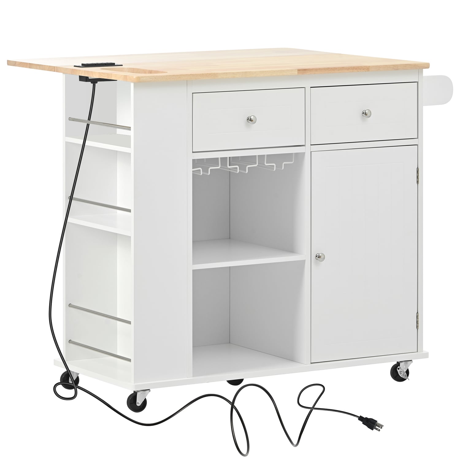 SINOFURN Black Mdf Base with Wood Top Rolling Kitchen Cart (29.3-in x 39.8-in x 33.7-in)