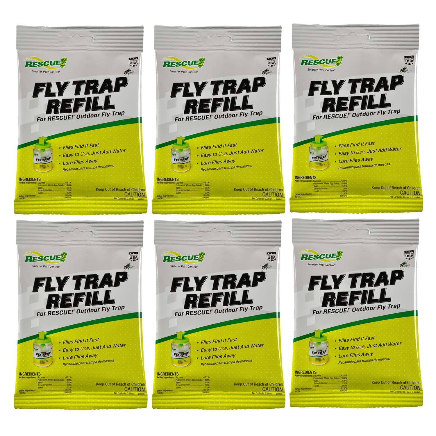 RESCUE! FBAFTA-6PK RESCUE Reusable Fly Trap Refill - 6 Pack for Effective Outdoor Fly Control
