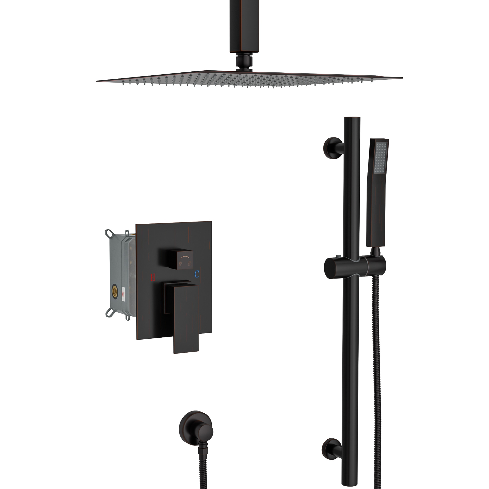 WELLFOR CT Oil-Rubbed Bronze 16-in Waterfall Dual Head Shower Faucet ...